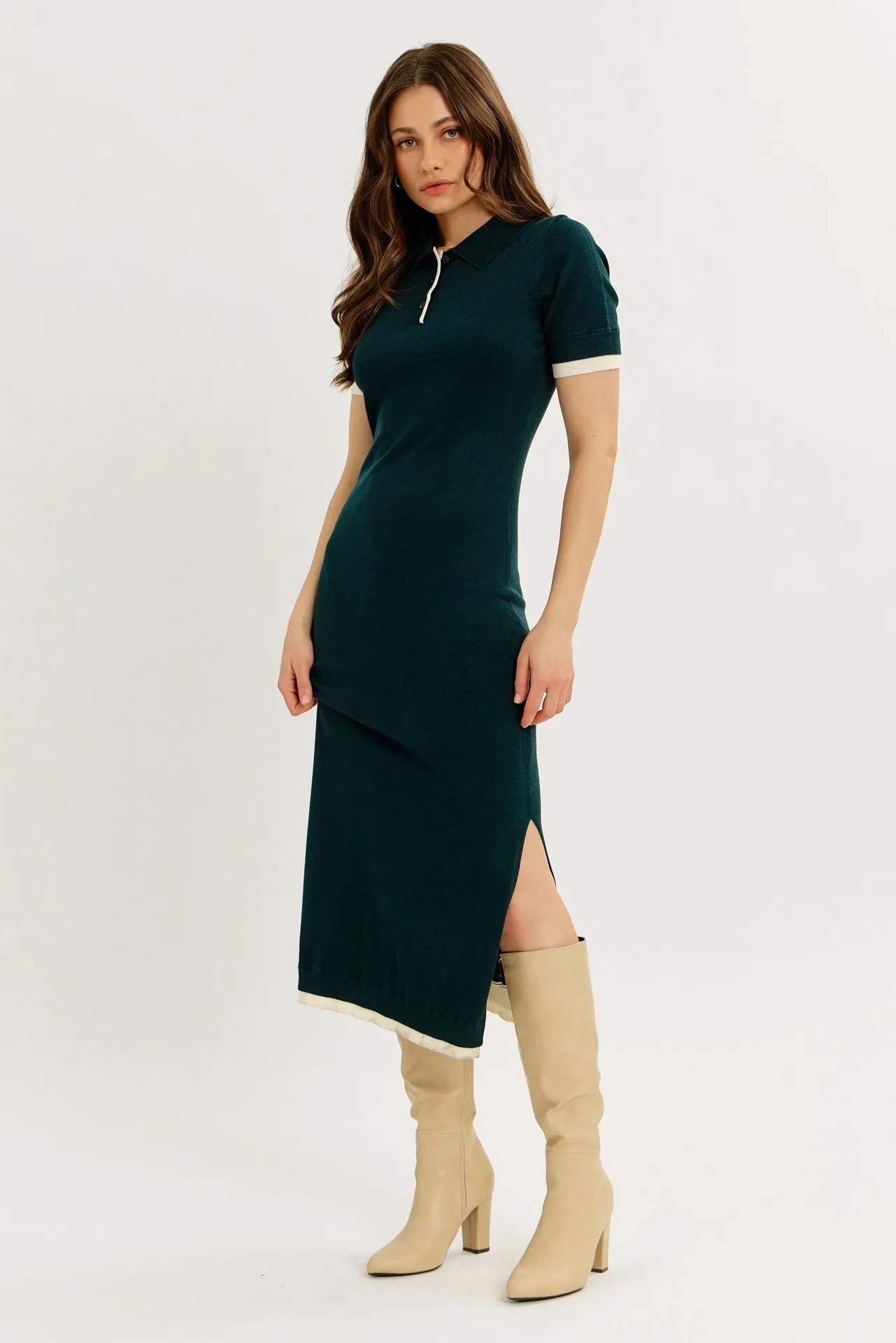 Dark Green Sweater Side Slit Midi Dress sold by Pinkblush product image thumbnail 2