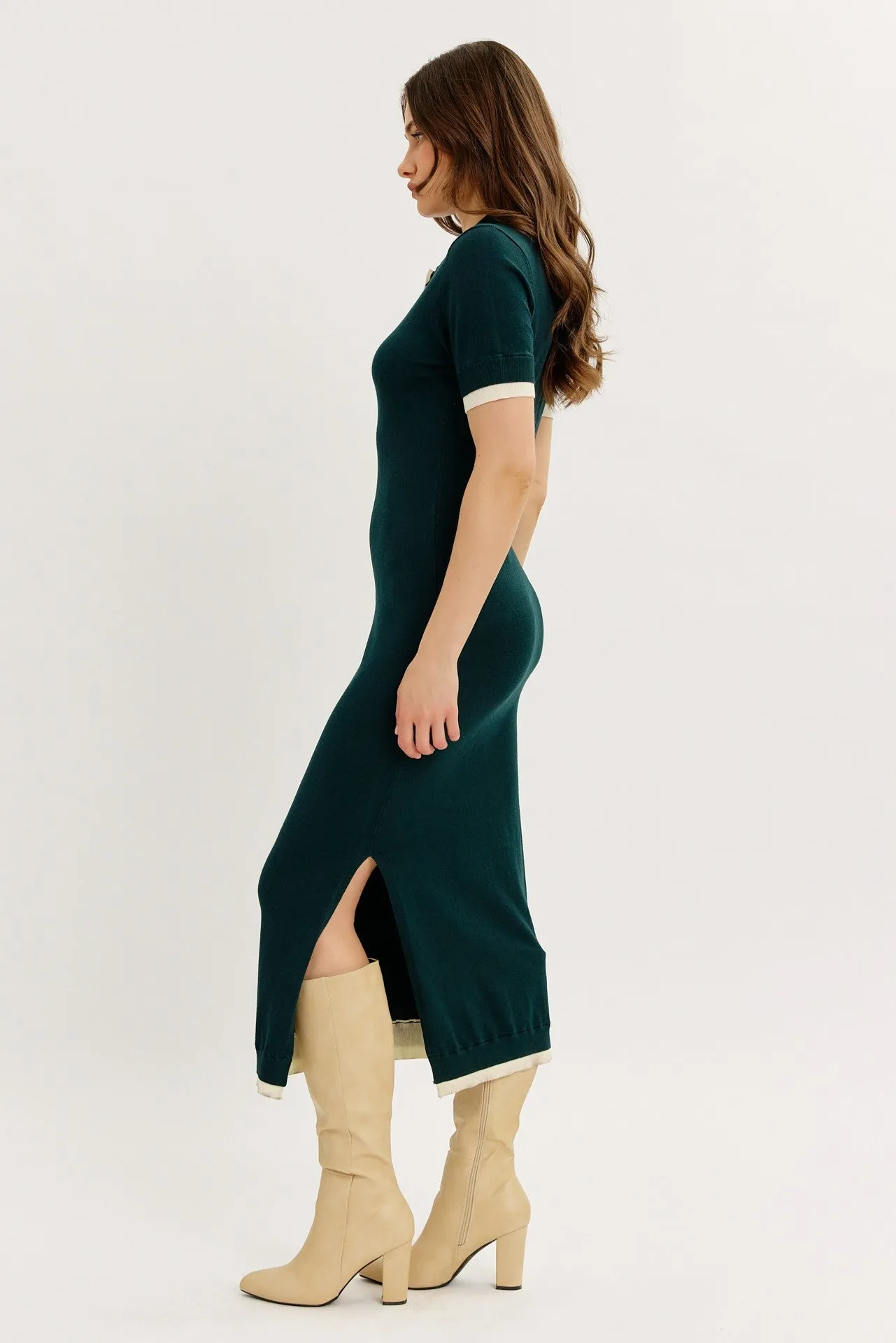 Dark Green Sweater Side Slit Midi Dress sold by Pinkblush product image thumbnail 3
