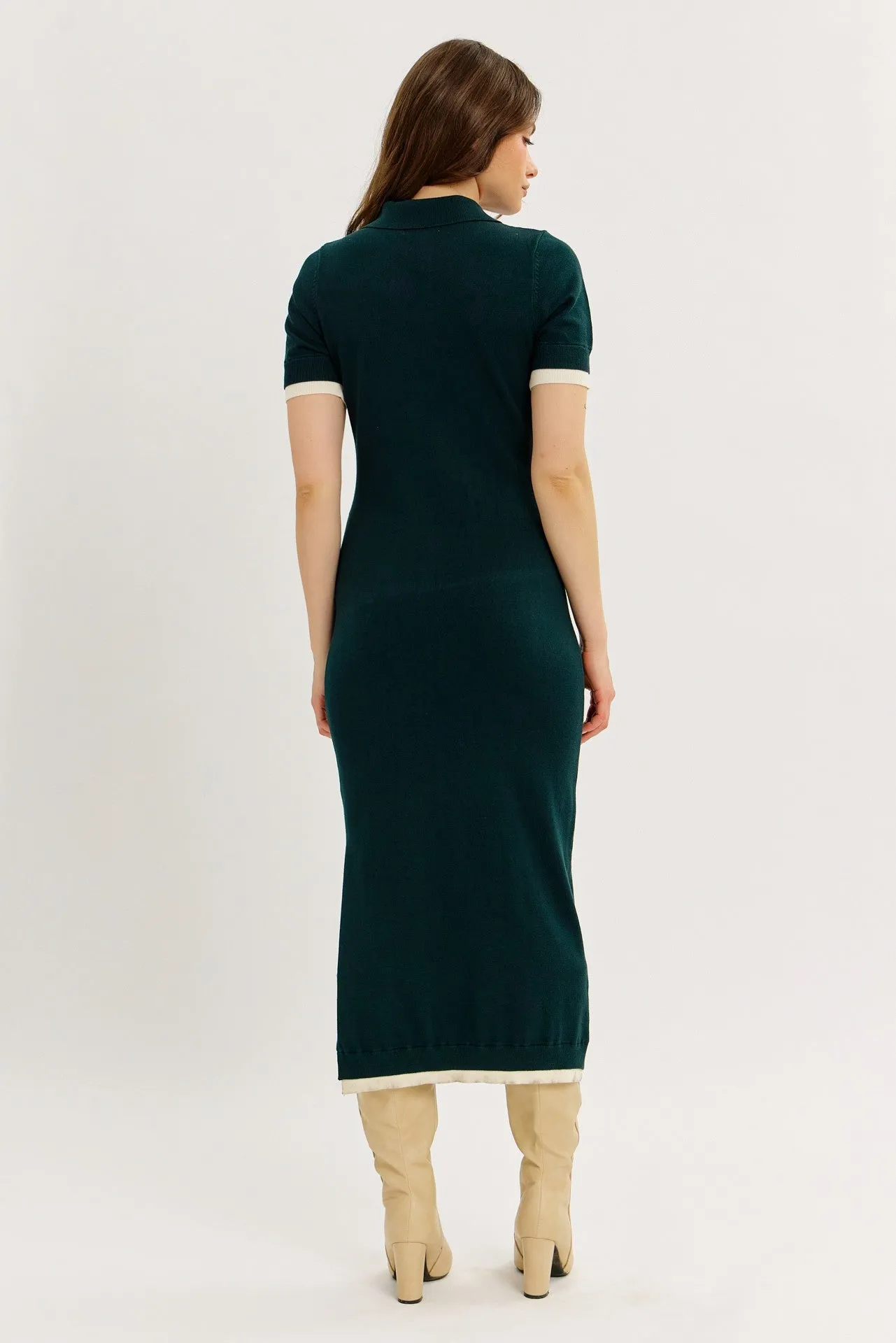 Dark Green Sweater Side Slit Midi Dress sold by Pinkblush product image thumbnail 4