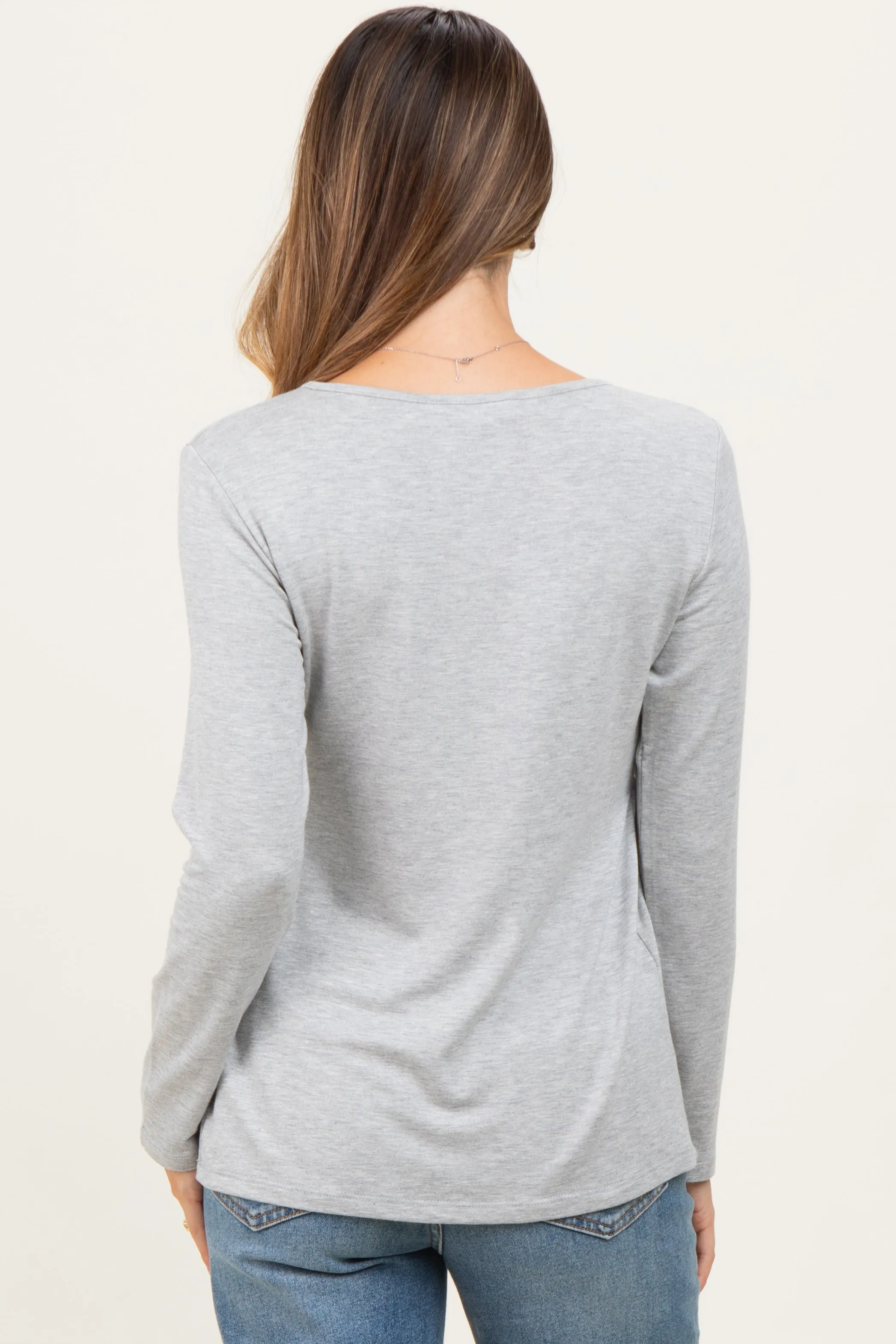 Heather Grey French Terry Long Sleeve Scoop Neck Maternity Top sold by Pinkblush product image thumbnail 4