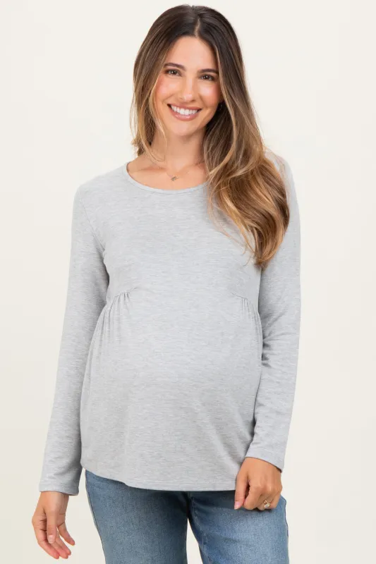 Heather Grey French Terry Long Sleeve Scoop Neck Maternity Top sold by Pinkblush