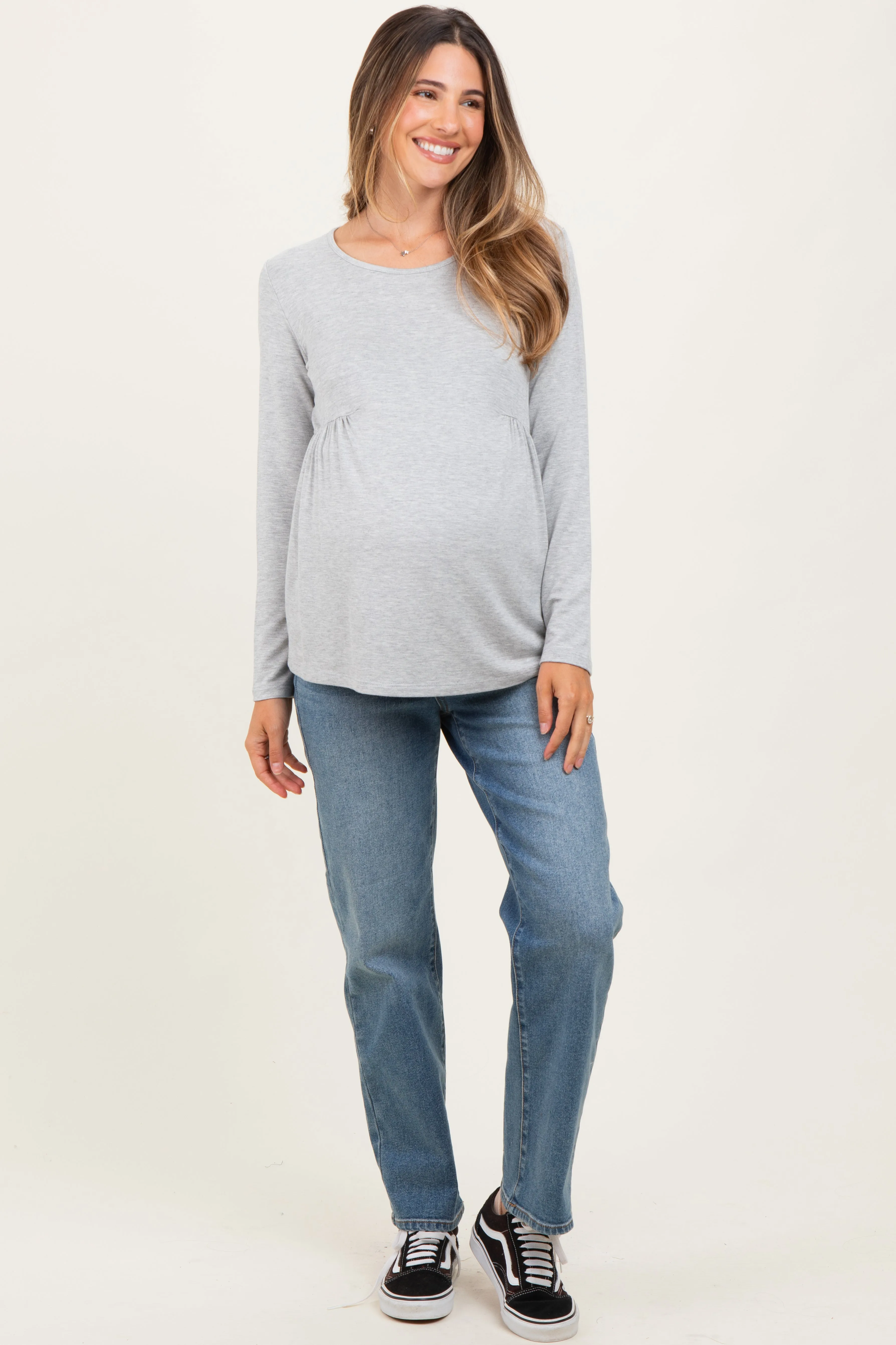 Heather Grey French Terry Long Sleeve Scoop Neck Maternity Top sold by Pinkblush product image thumbnail 2