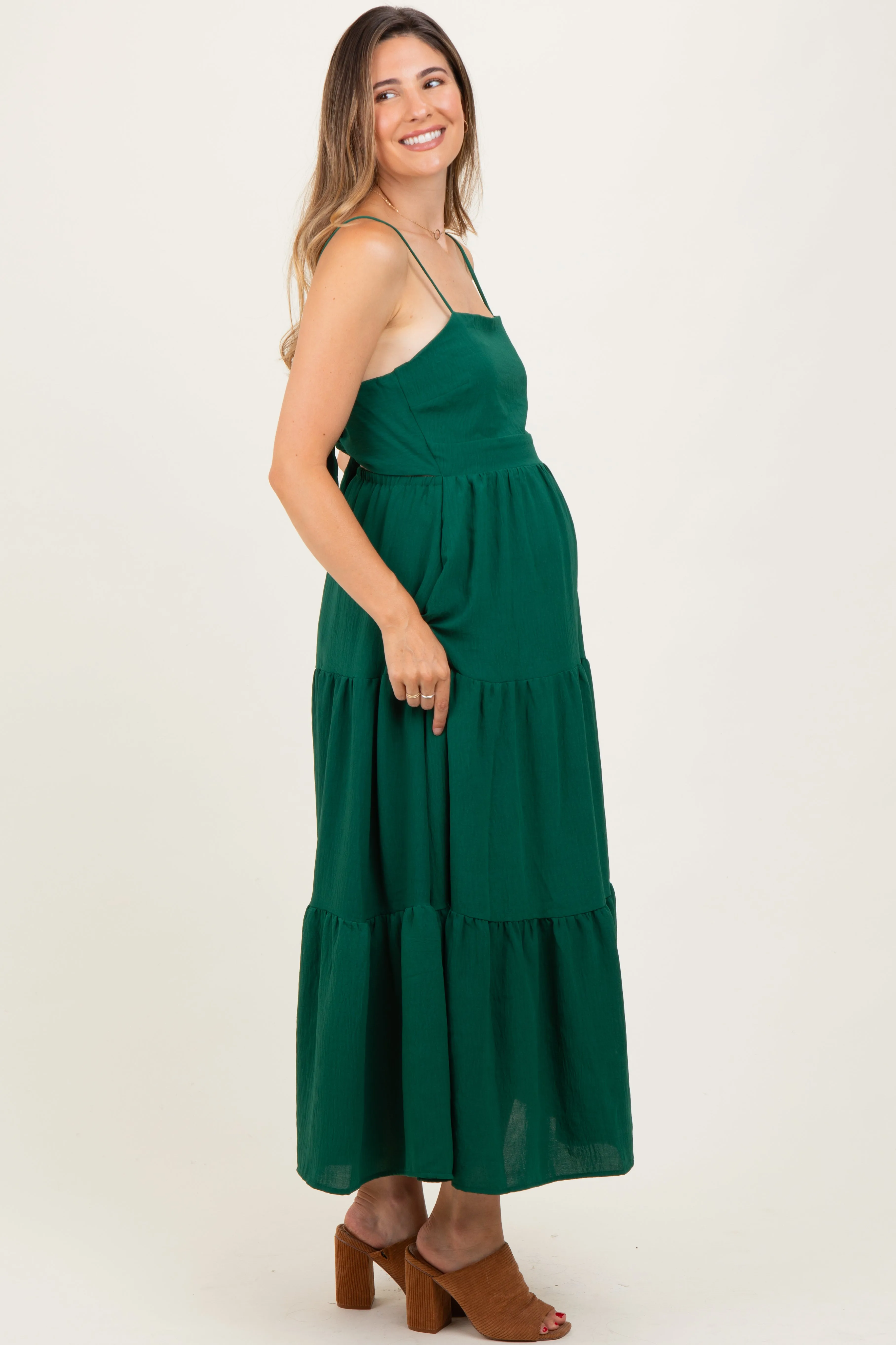 Forest Green Tiered Cutout Tie Back Maternity Midi Dress sold by Pinkblush product image thumbnail 3