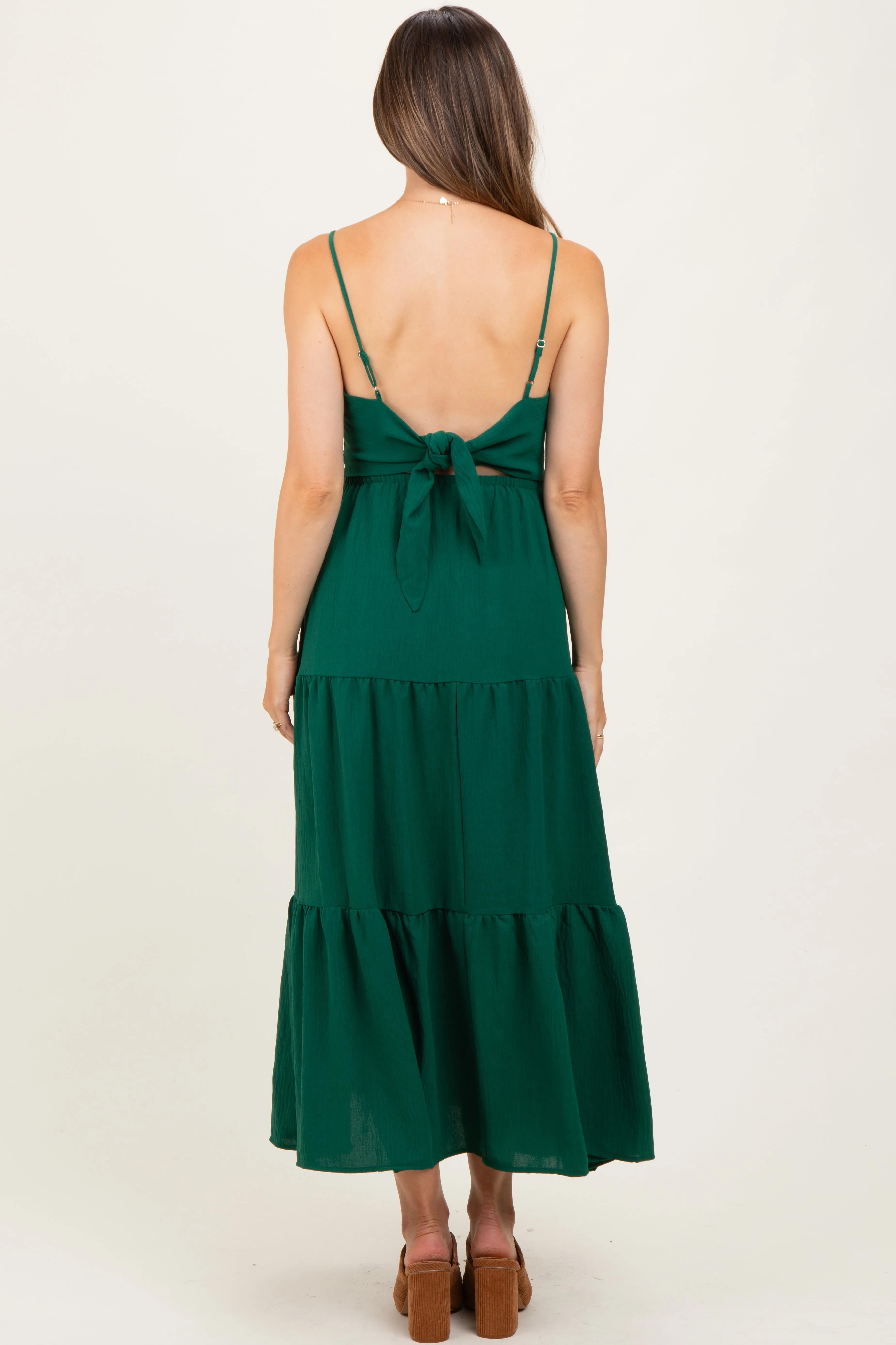 Forest Green Tiered Cutout Tie Back Maternity Midi Dress sold by Pinkblush product image thumbnail 4