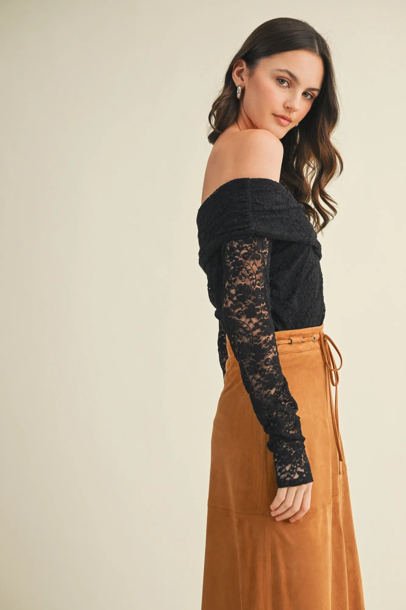 Black Lace Off Shoulder Long Sleeve Top sold by Pinkblush product image thumbnail 3