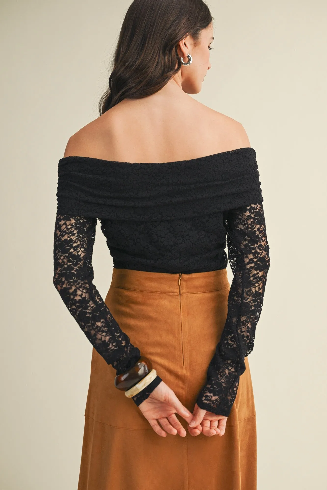 Black Lace Off Shoulder Long Sleeve Top sold by Pinkblush product image thumbnail 4