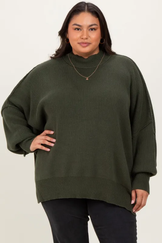 Olive Mock Neck Exposed Seam Sweater sold by Pinkblush