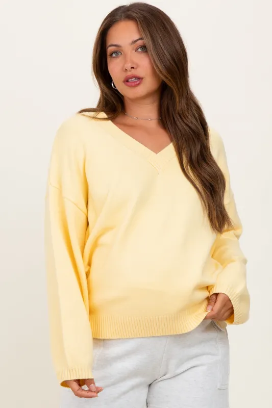 Light Yellow V-Neck Drop Shoulder Maternity Sweater sold by Pinkblush