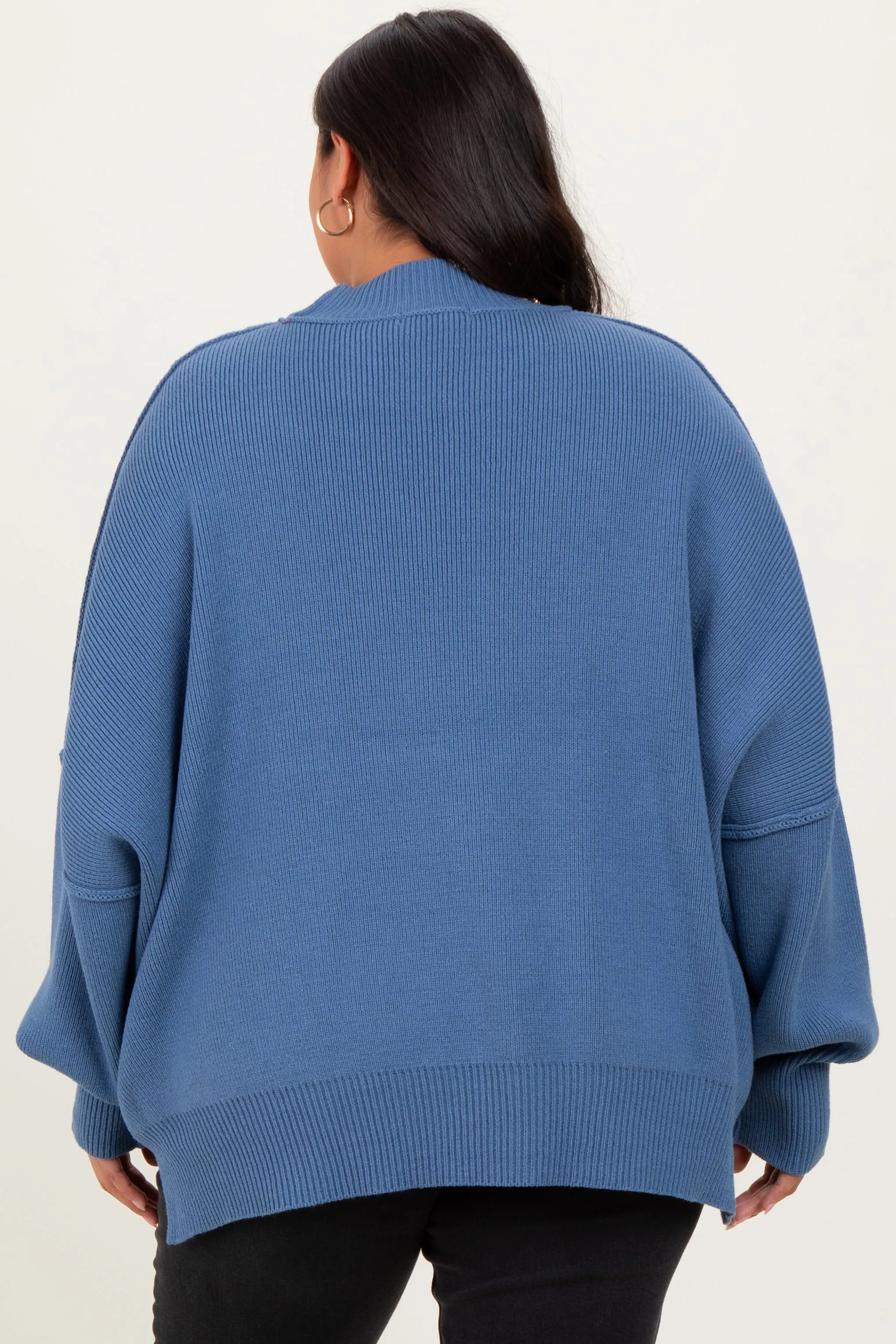 Blue Mock Neck Exposed Seam Sweater sold by Pinkblush product image thumbnail 4