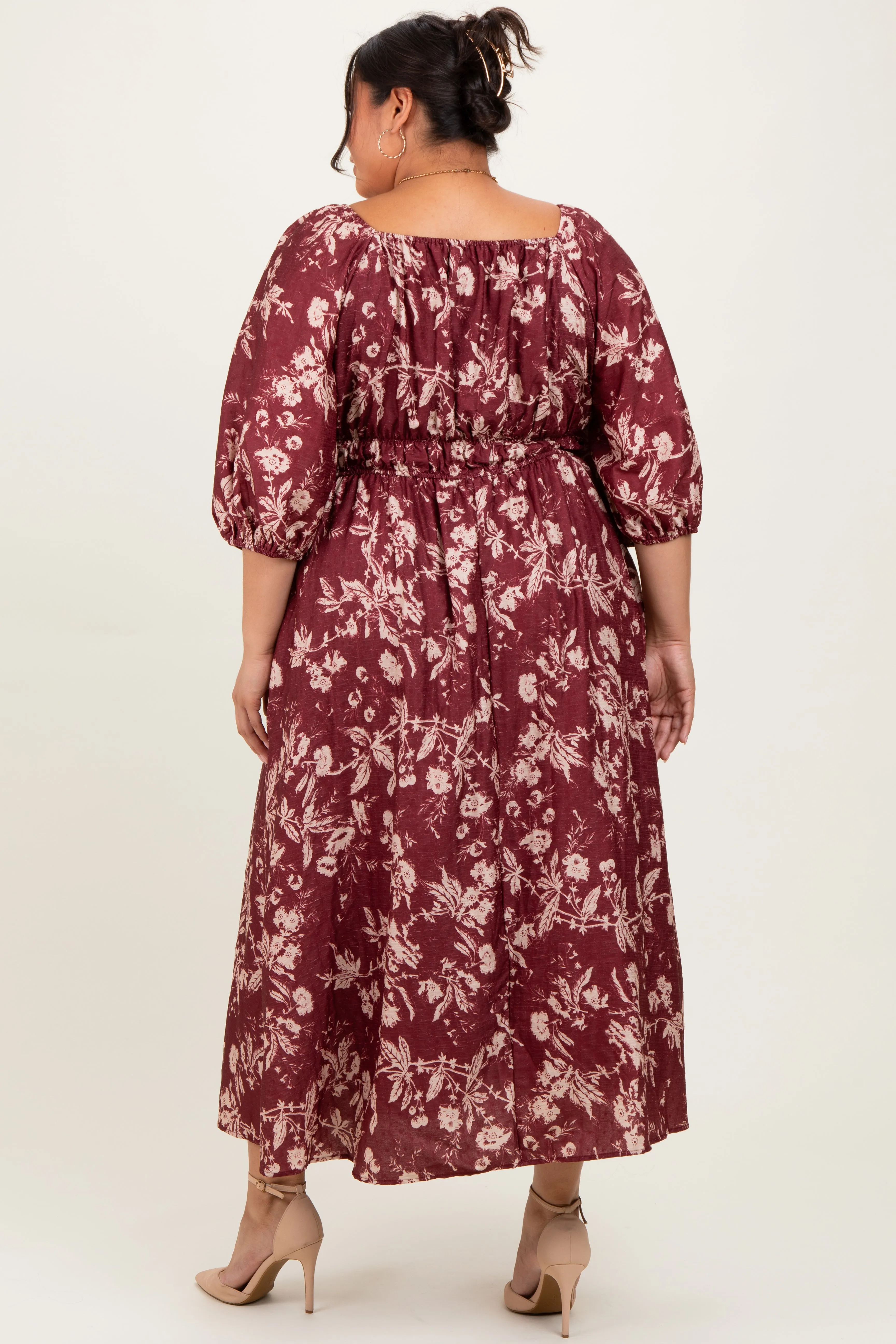 Burgundy Floral Textured Plus Midi Dress sold by Pinkblush product image thumbnail 4