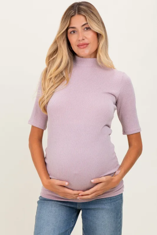 Mauve Soft Brushed Knit Mock Neck Maternity Top sold by Pinkblush
