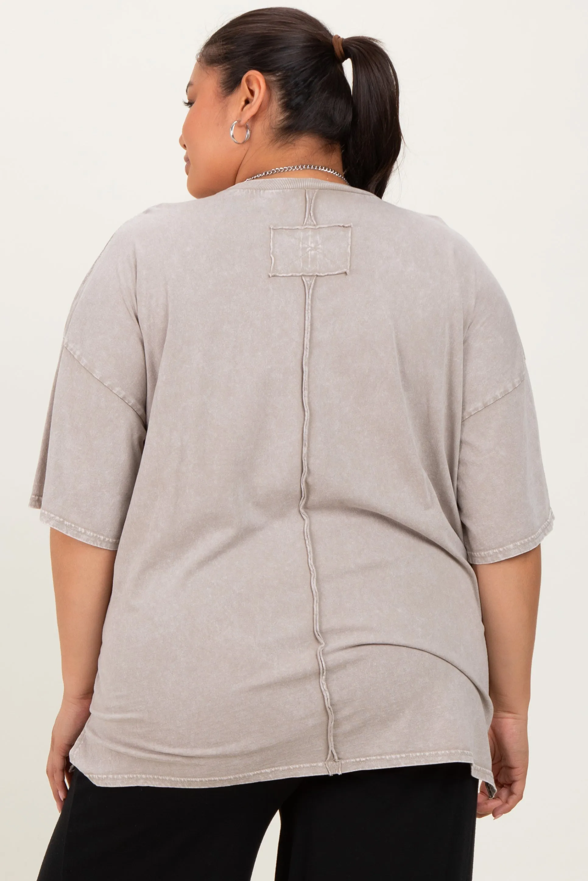 Taupe Mineral Wash Crochet Pocket Plus Top sold by Pinkblush product image thumbnail 4