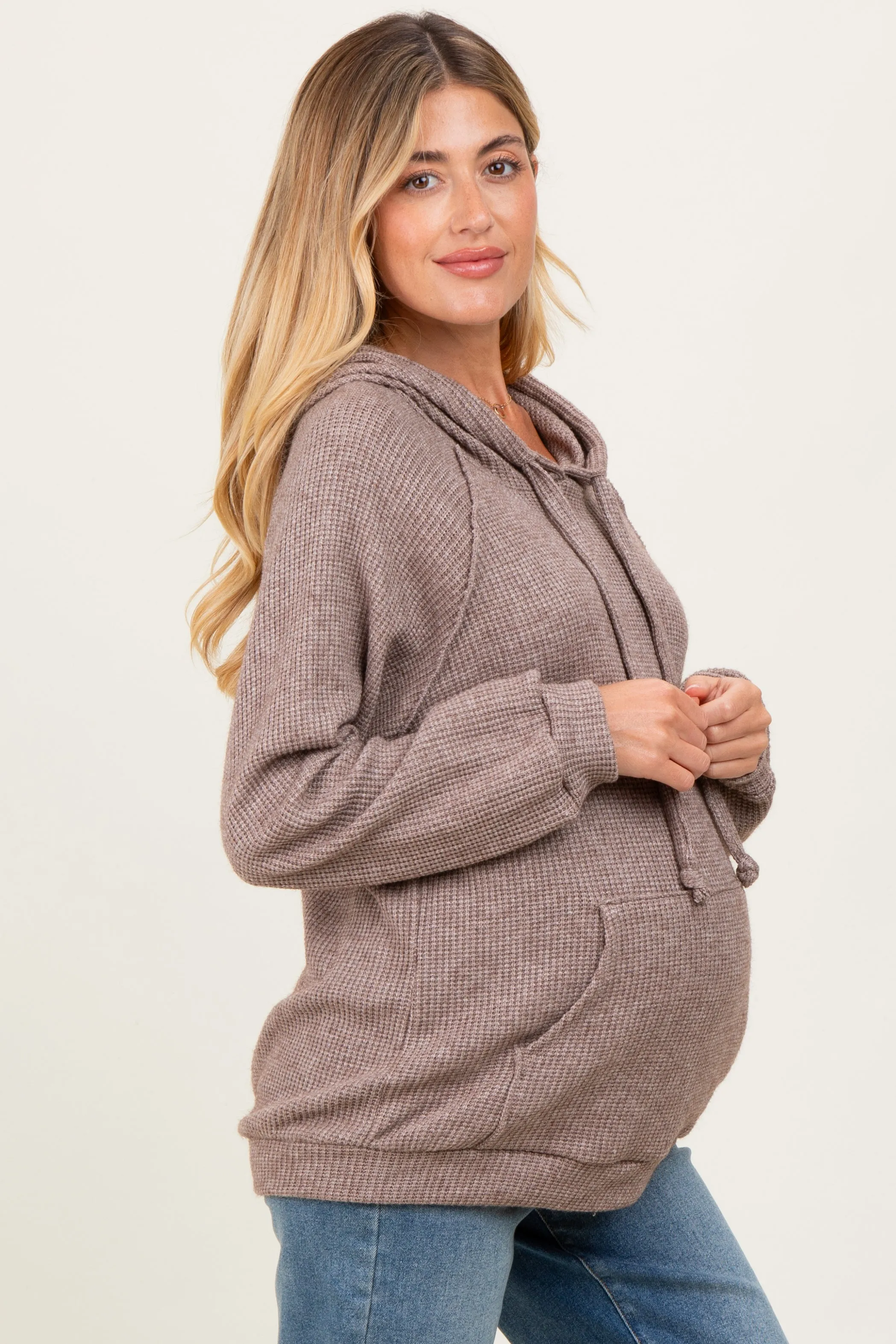Mocha Long Sleeve Solid Maternity Hoodie Top sold by Pinkblush product image thumbnail 4