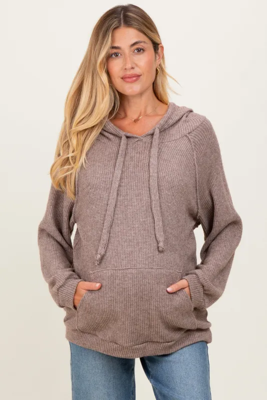 Mocha Long Sleeve Solid Maternity Hoodie Top sold by Pinkblush