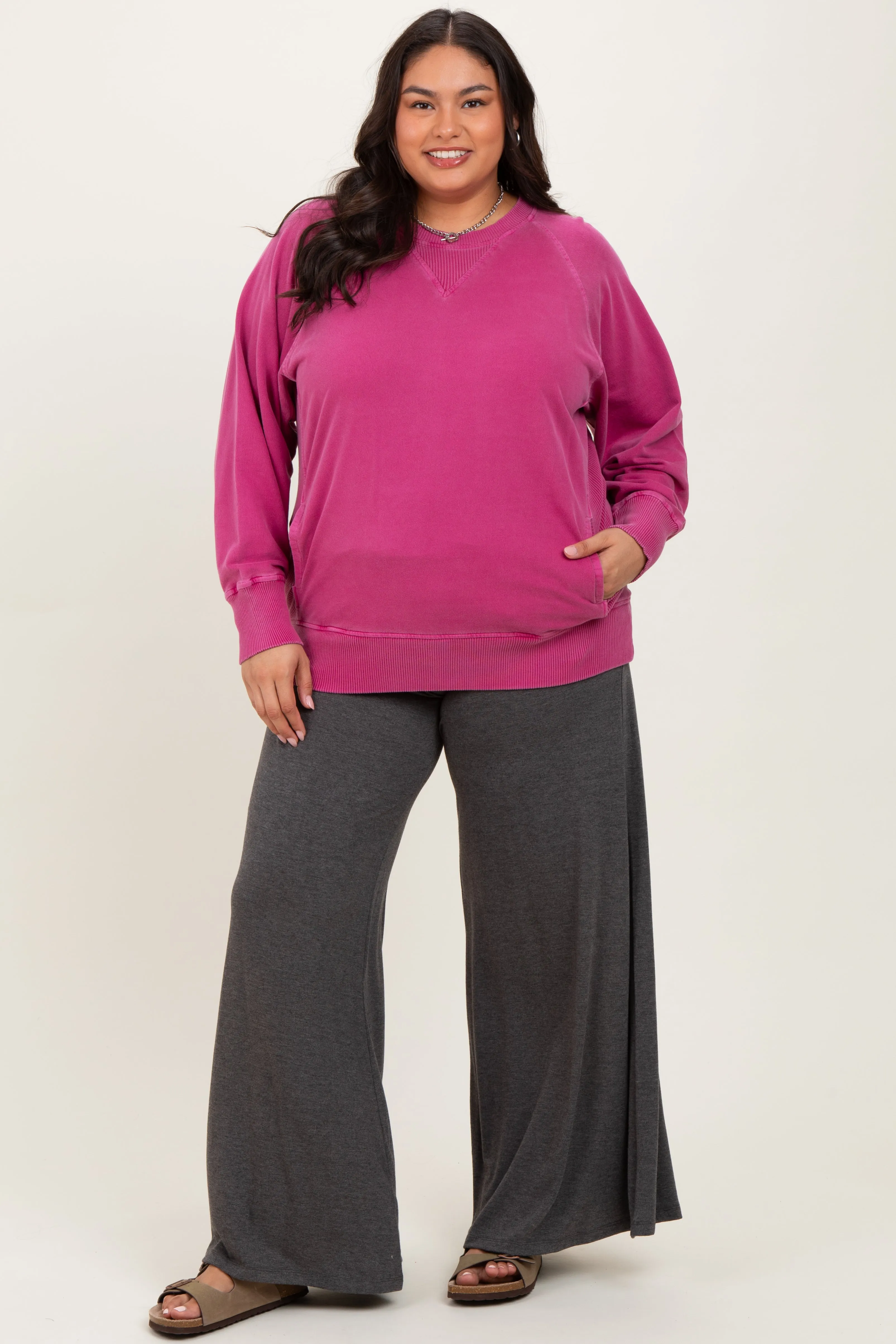 Fuchsia Vintage Wash French Terry Plus Pullover sold by Pinkblush product image thumbnail 2