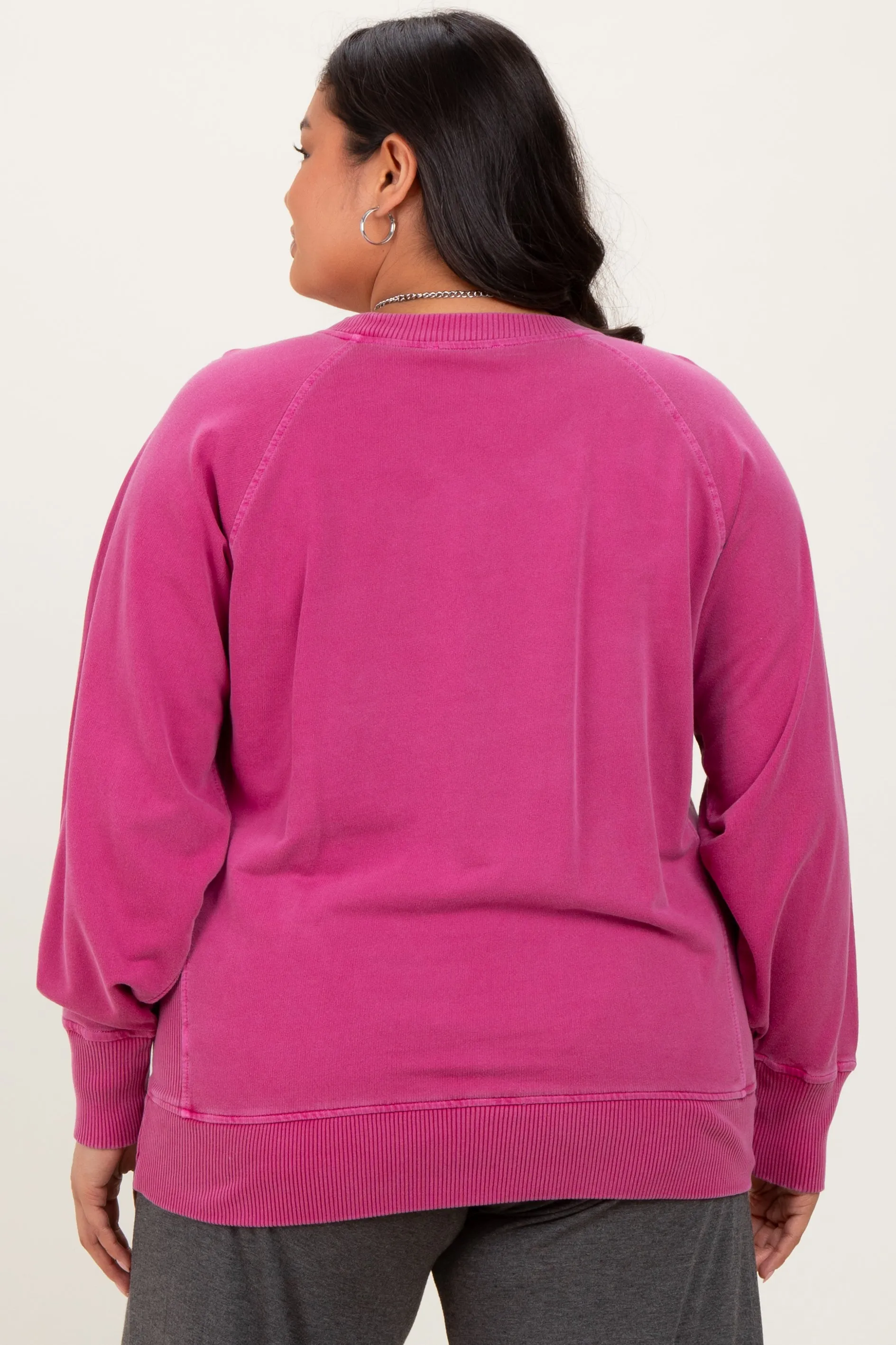 Fuchsia Vintage Wash French Terry Plus Pullover sold by Pinkblush product image thumbnail 4