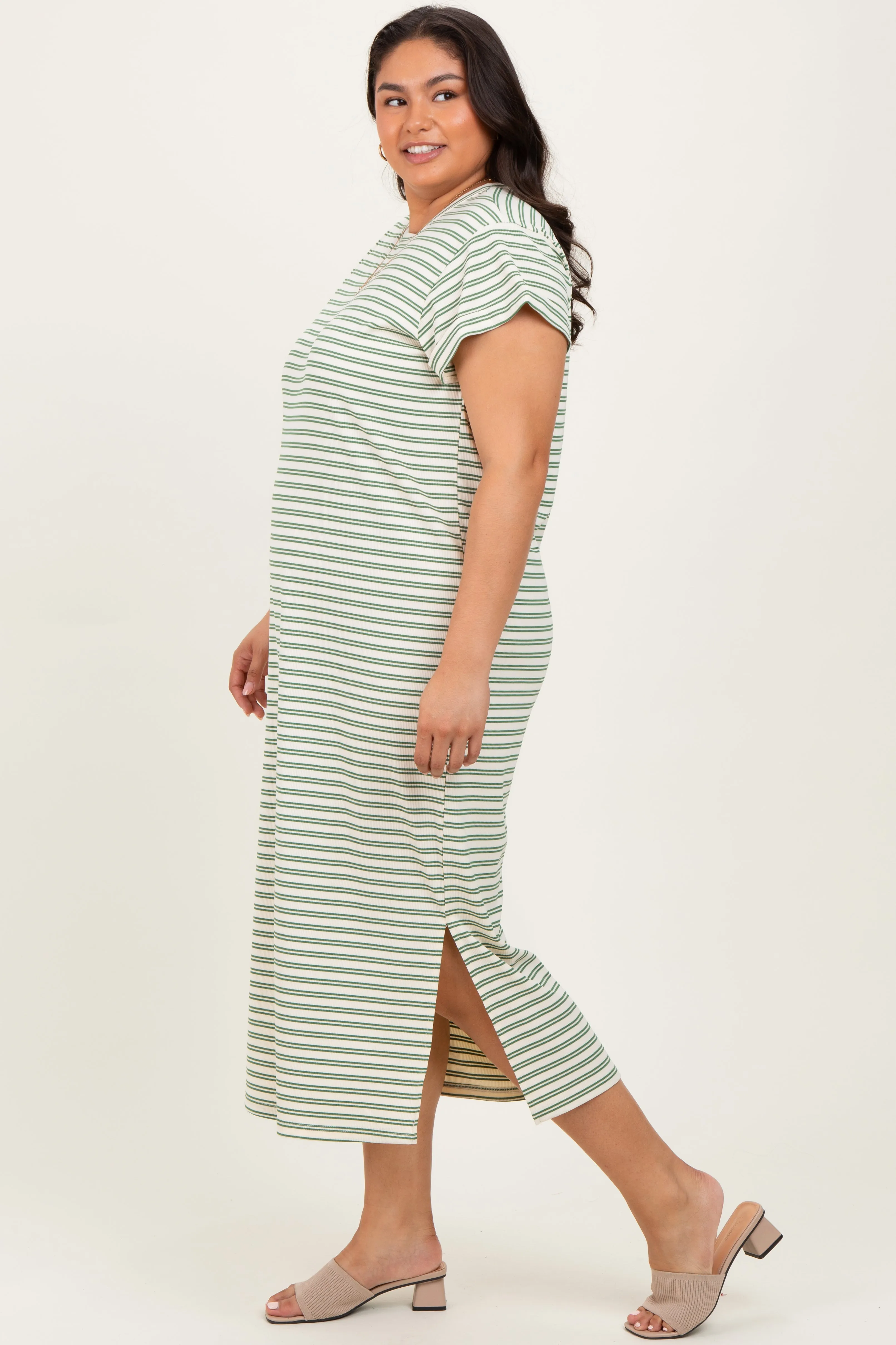 Olive Striped Plus Midi T-Shirt Dress sold by Pinkblush product image thumbnail 3