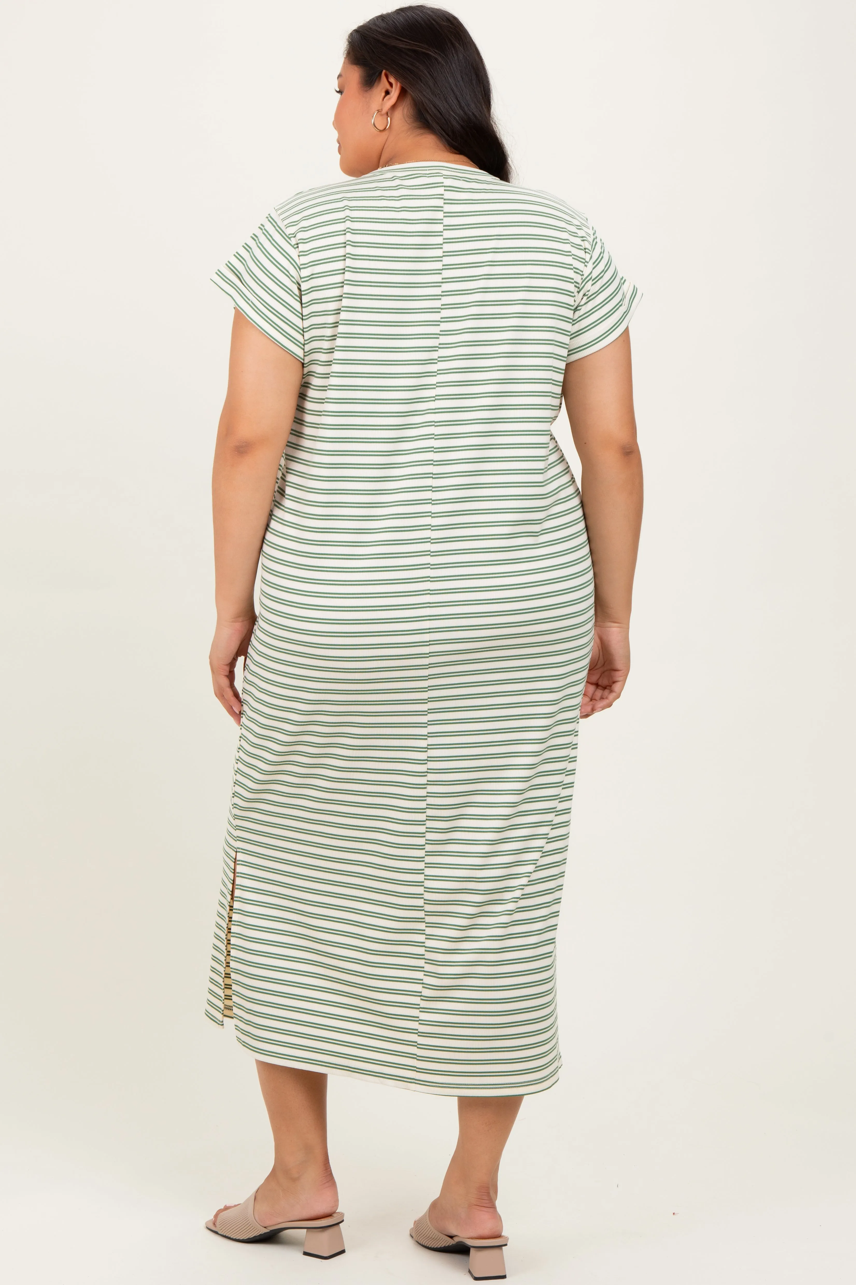 Olive Striped Plus Midi T-Shirt Dress sold by Pinkblush product image thumbnail 4