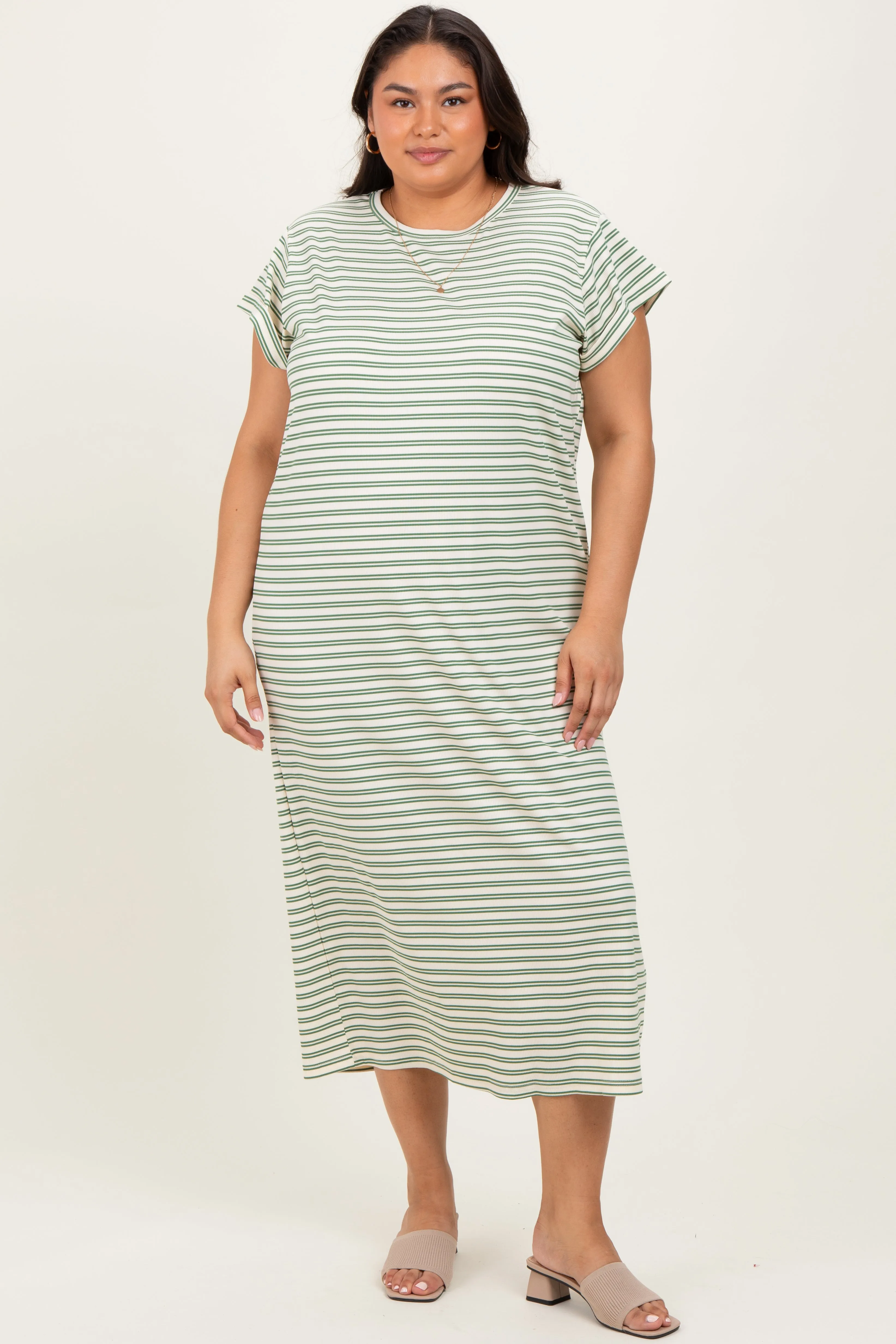 Olive Striped Plus Midi T-Shirt Dress sold by Pinkblush product image thumbnail 2