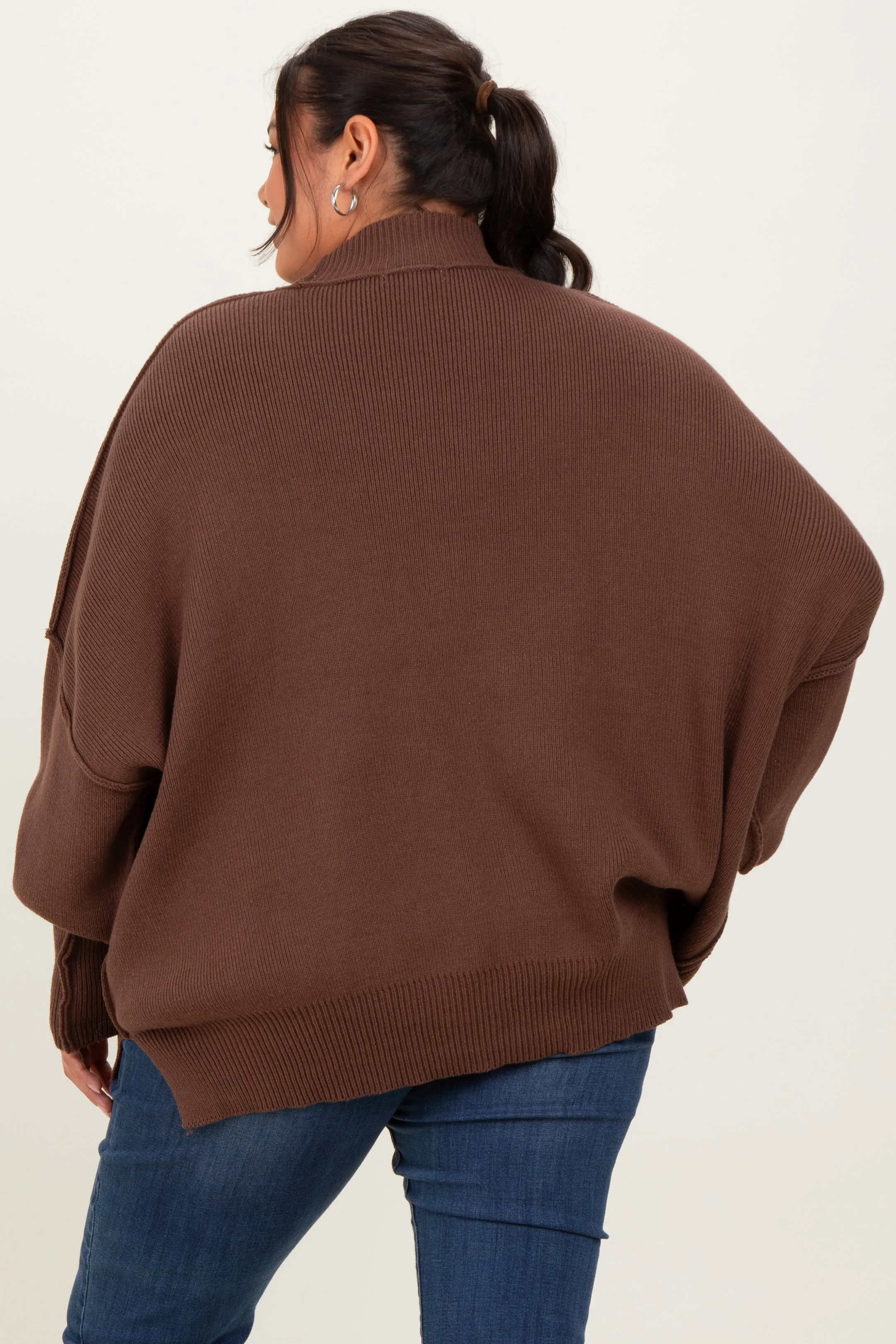 Brown Mock Neck Exposed Seam Sweater sold by Pinkblush product image thumbnail 4