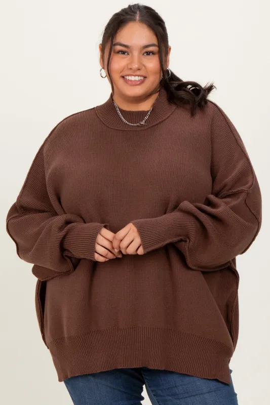 Brown Mock Neck Exposed Seam Sweater sold by Pinkblush