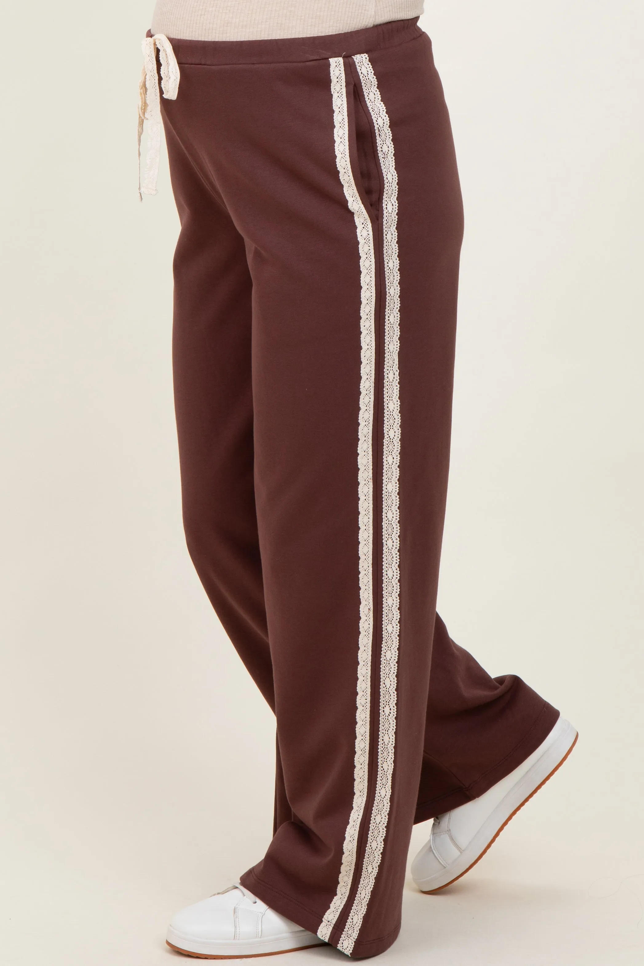 Brown Lace Stripe Drawstring Maternity Lounge Pants sold by Pinkblush product image thumbnail 3