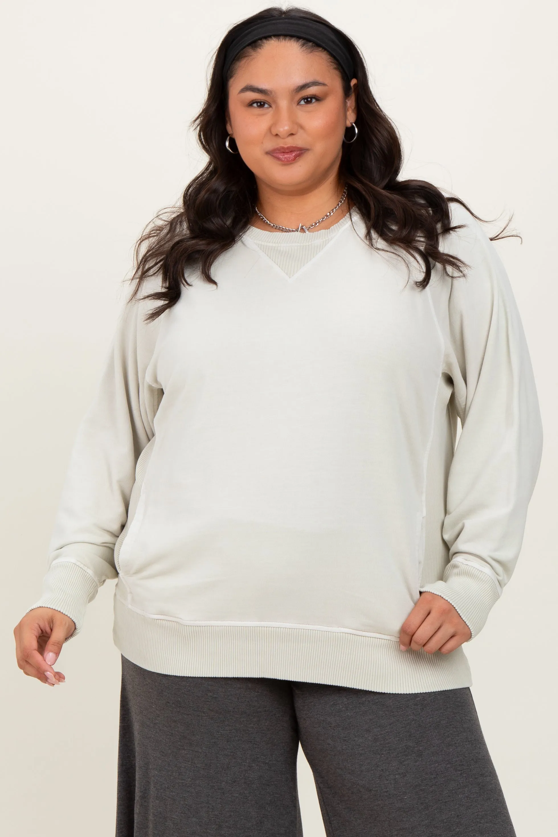 Cream Vintage Wash French Terry Plus Pullover sold by Pinkblush