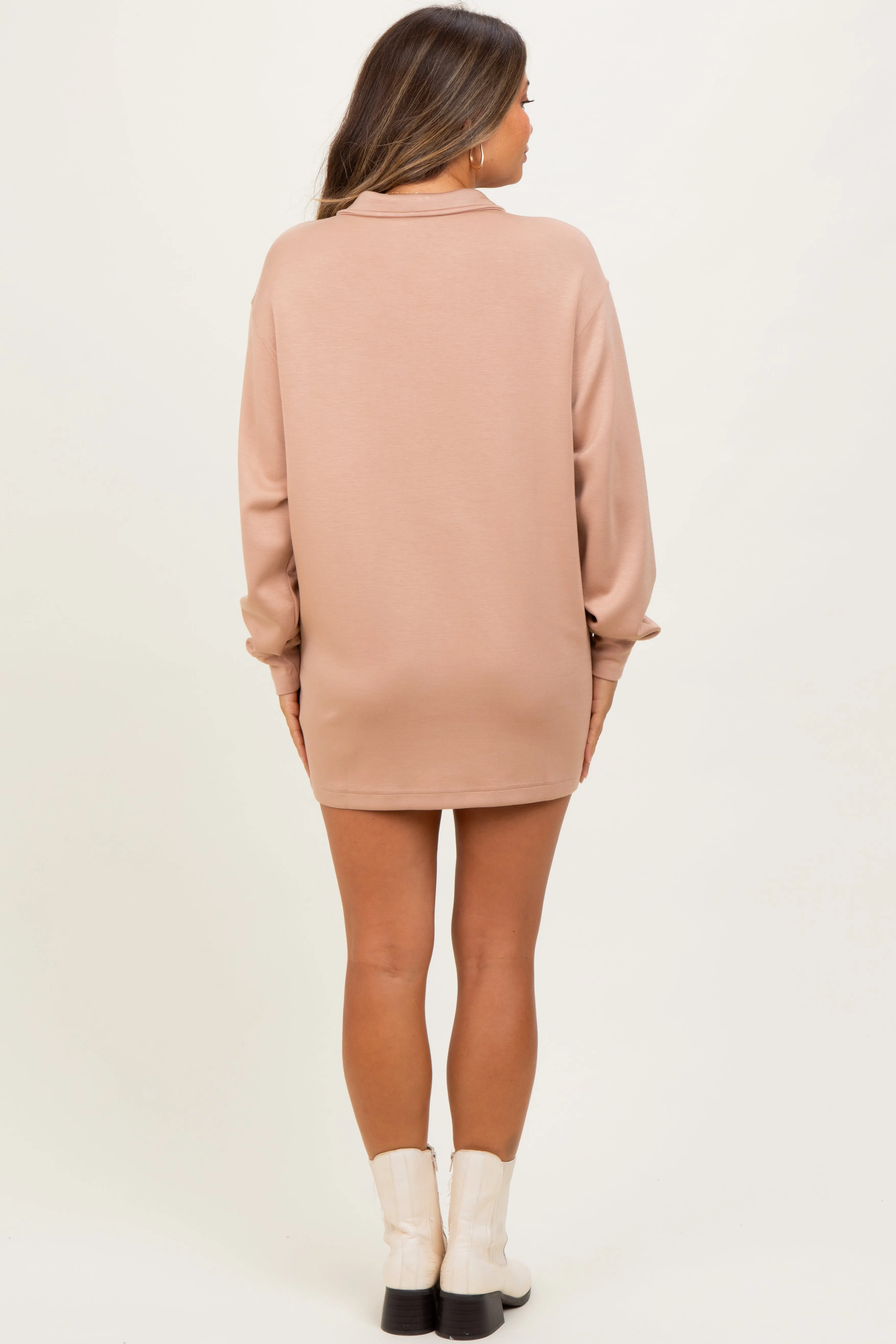 Taupe Half Zip Long Sleeve Maternity Mini Dress sold by Pinkblush product image thumbnail 4