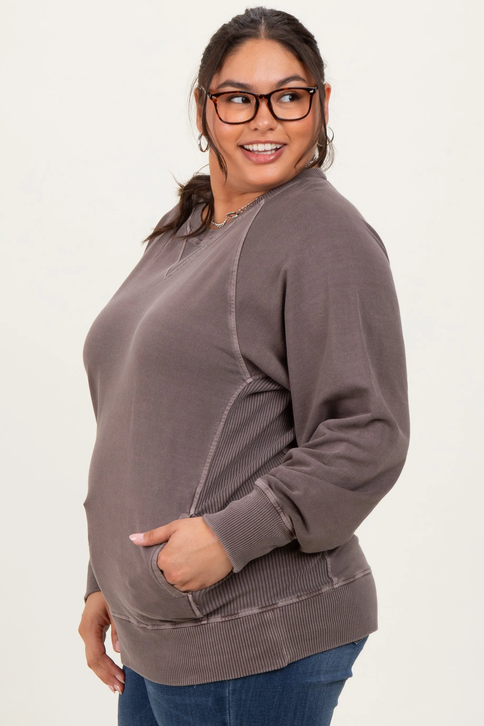 Brown Vintage Wash French Terry Plus Pullover sold by Pinkblush product image thumbnail 3