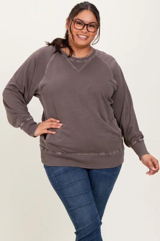 Brown Vintage Wash French Terry Plus Pullover sold by Pinkblush