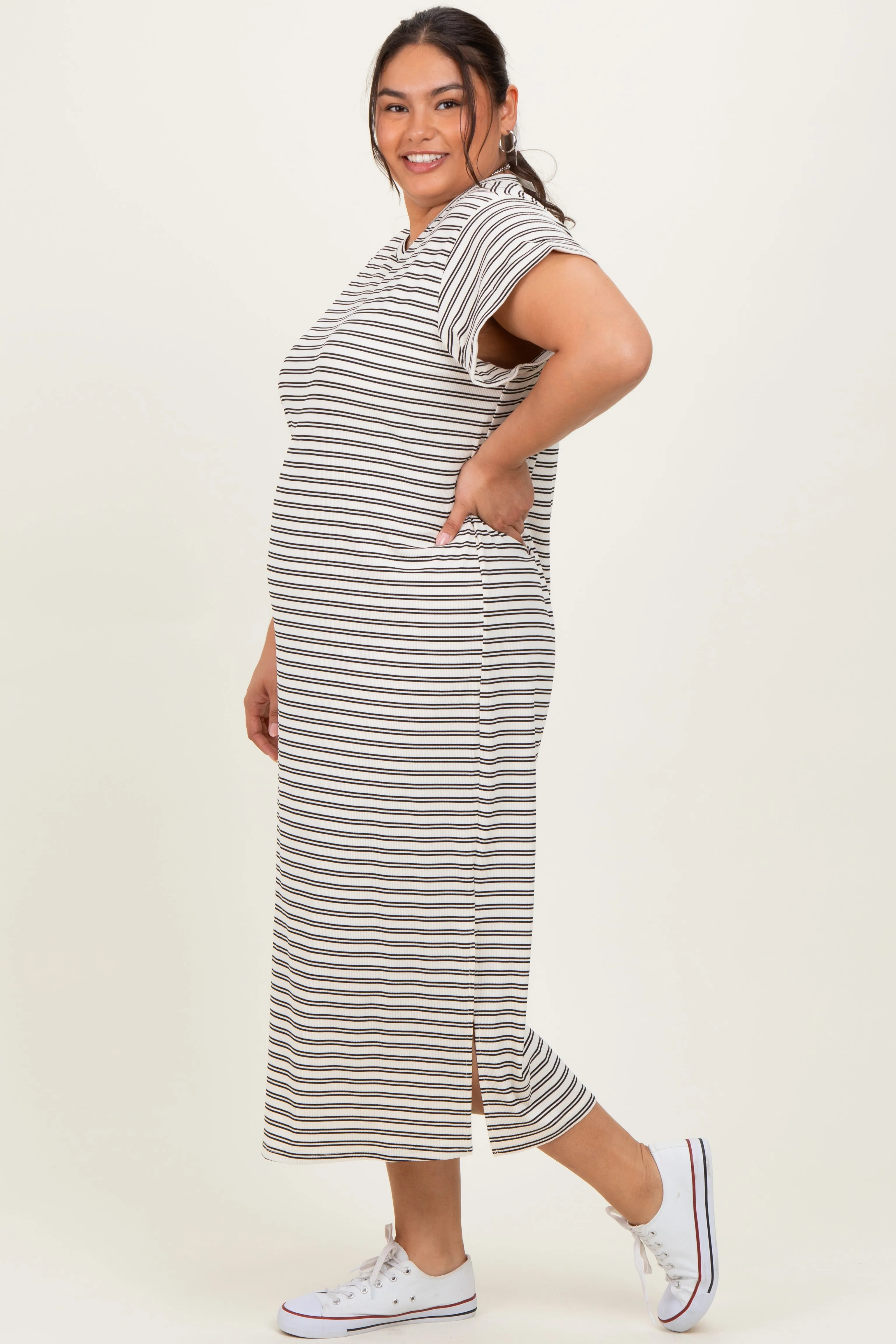 Black Striped Plus Midi T-Shirt Dress sold by Pinkblush product image thumbnail 3