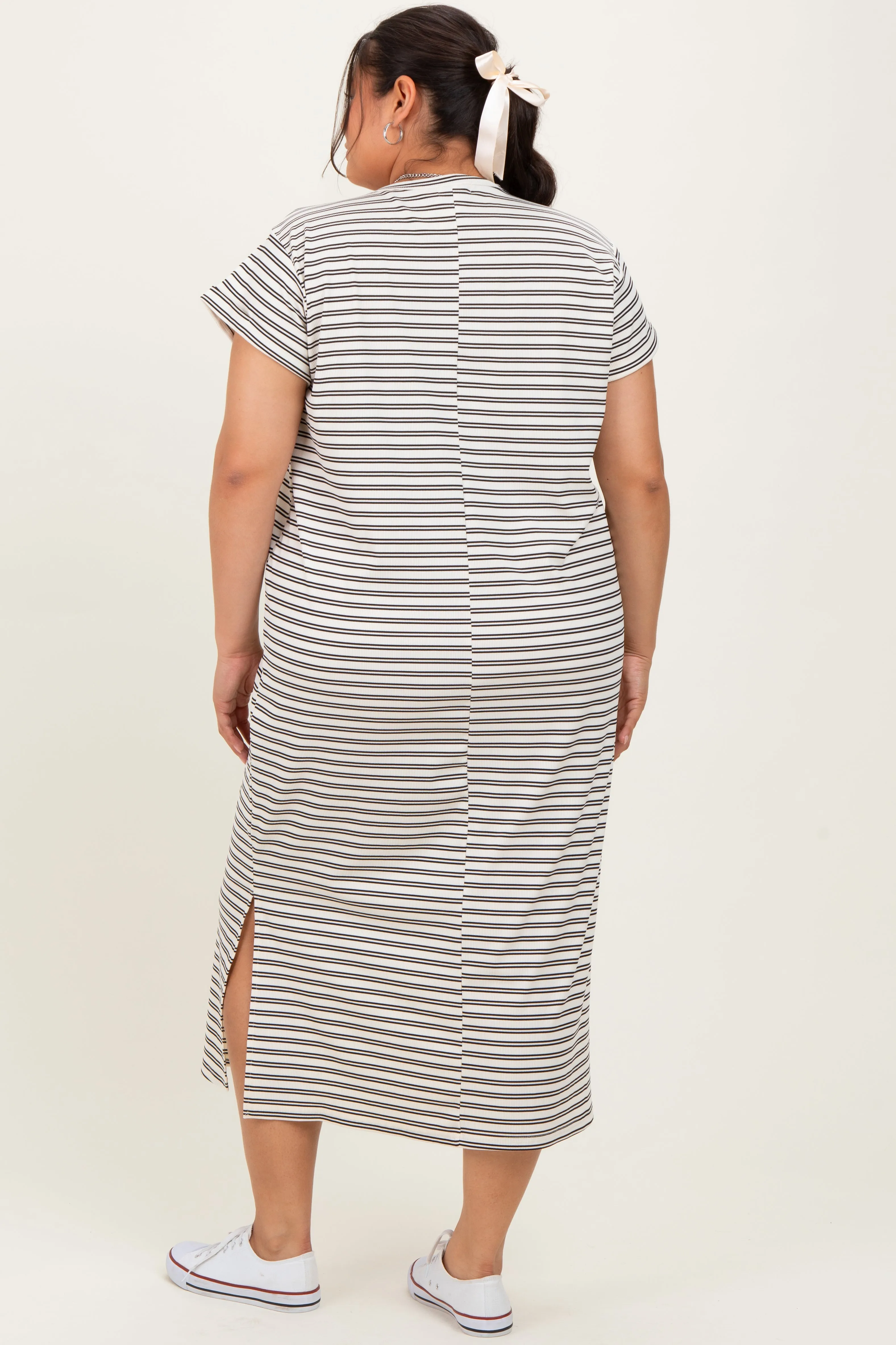 Black Striped Plus Midi T-Shirt Dress sold by Pinkblush product image thumbnail 4