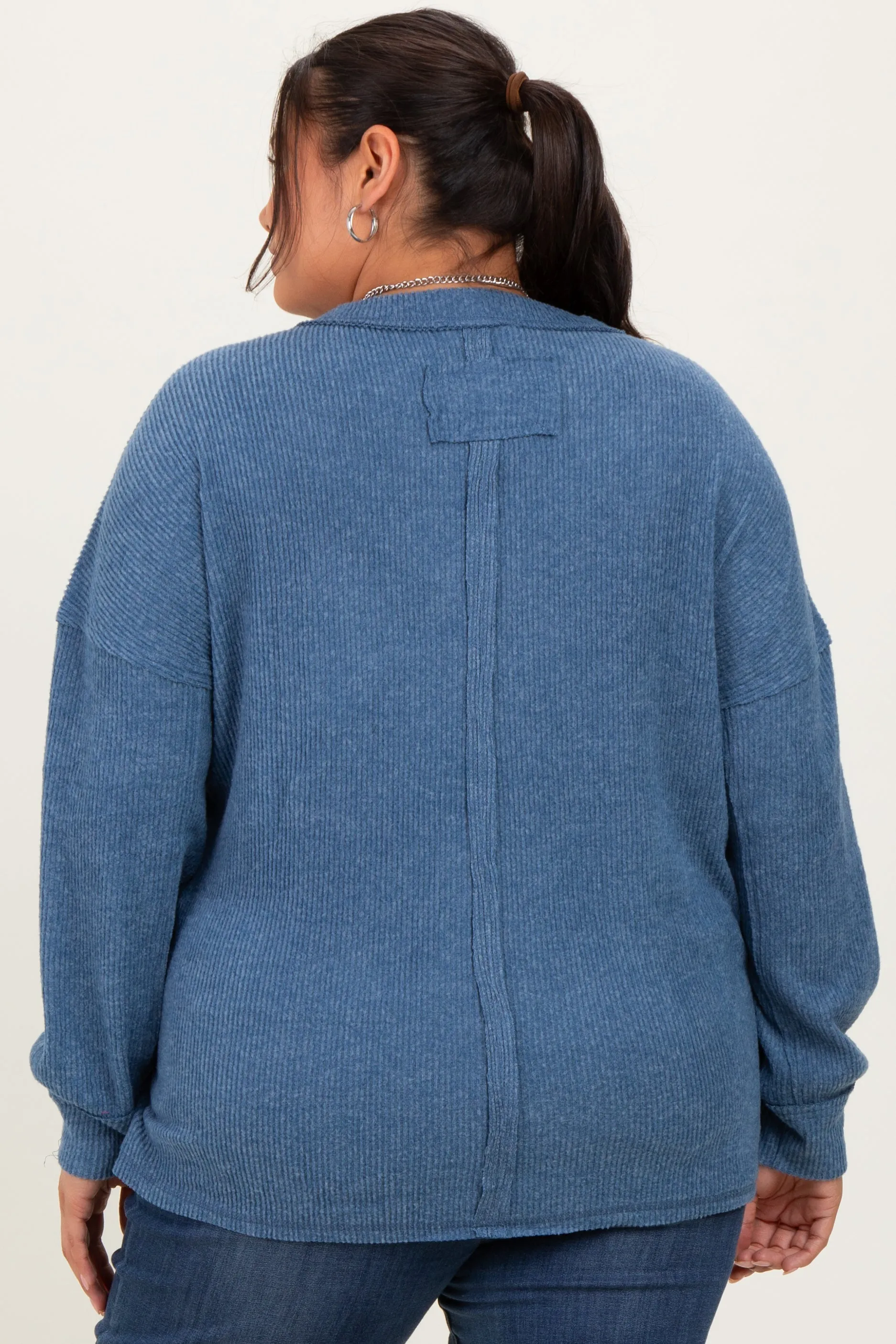 Blue Brushed Ribbed Knit Plus Pullover sold by Pinkblush product image thumbnail 4