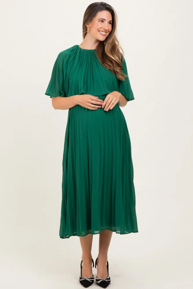 Green Pleated Cape Maternity Midi Dress sold by Pinkblush product image thumbnail 3