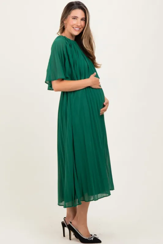 Green Pleated Cape Maternity Midi Dress sold by Pinkblush