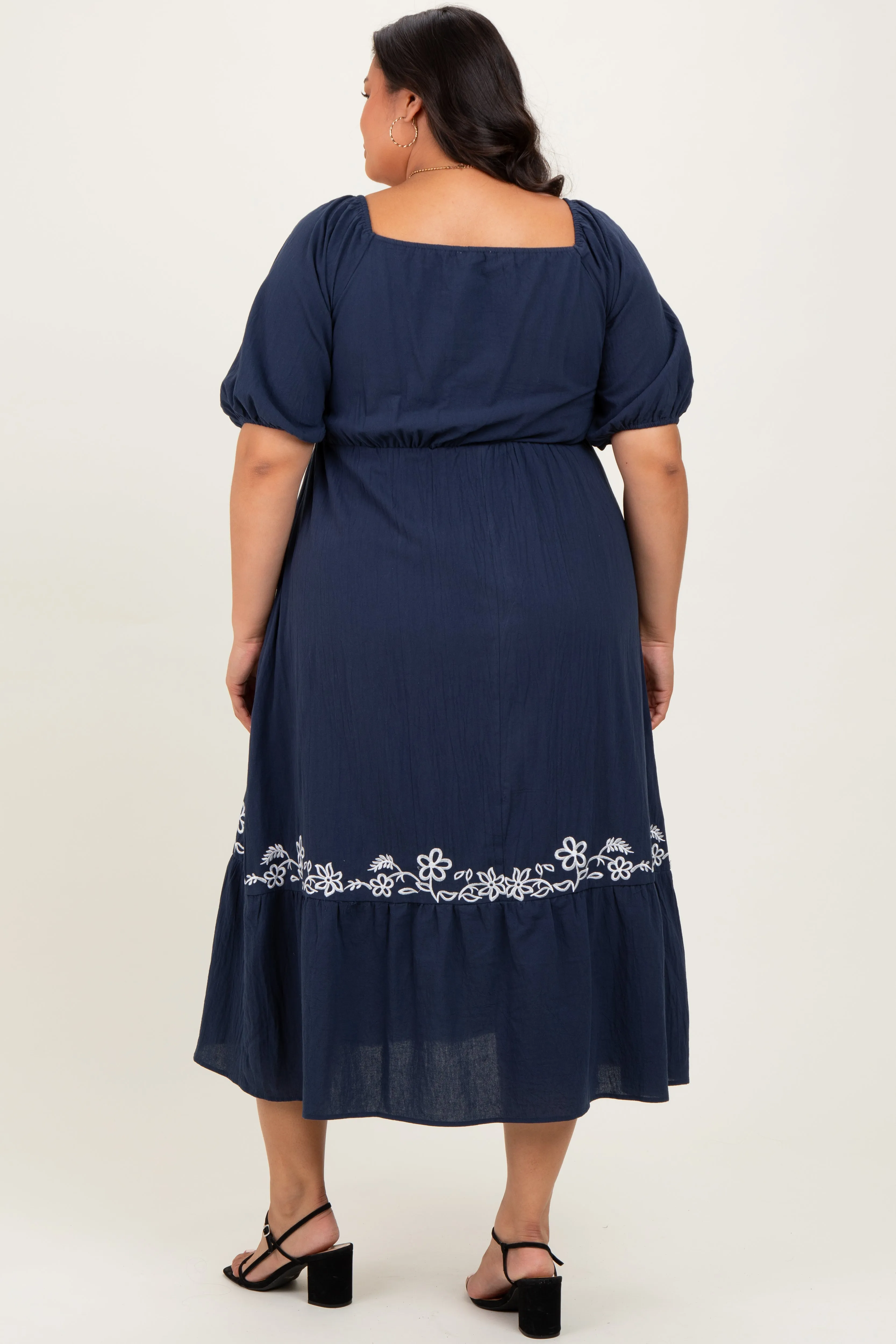 Navy Embroidered Floral Square Neck Plus Maxi Dress sold by Pinkblush product image thumbnail 4