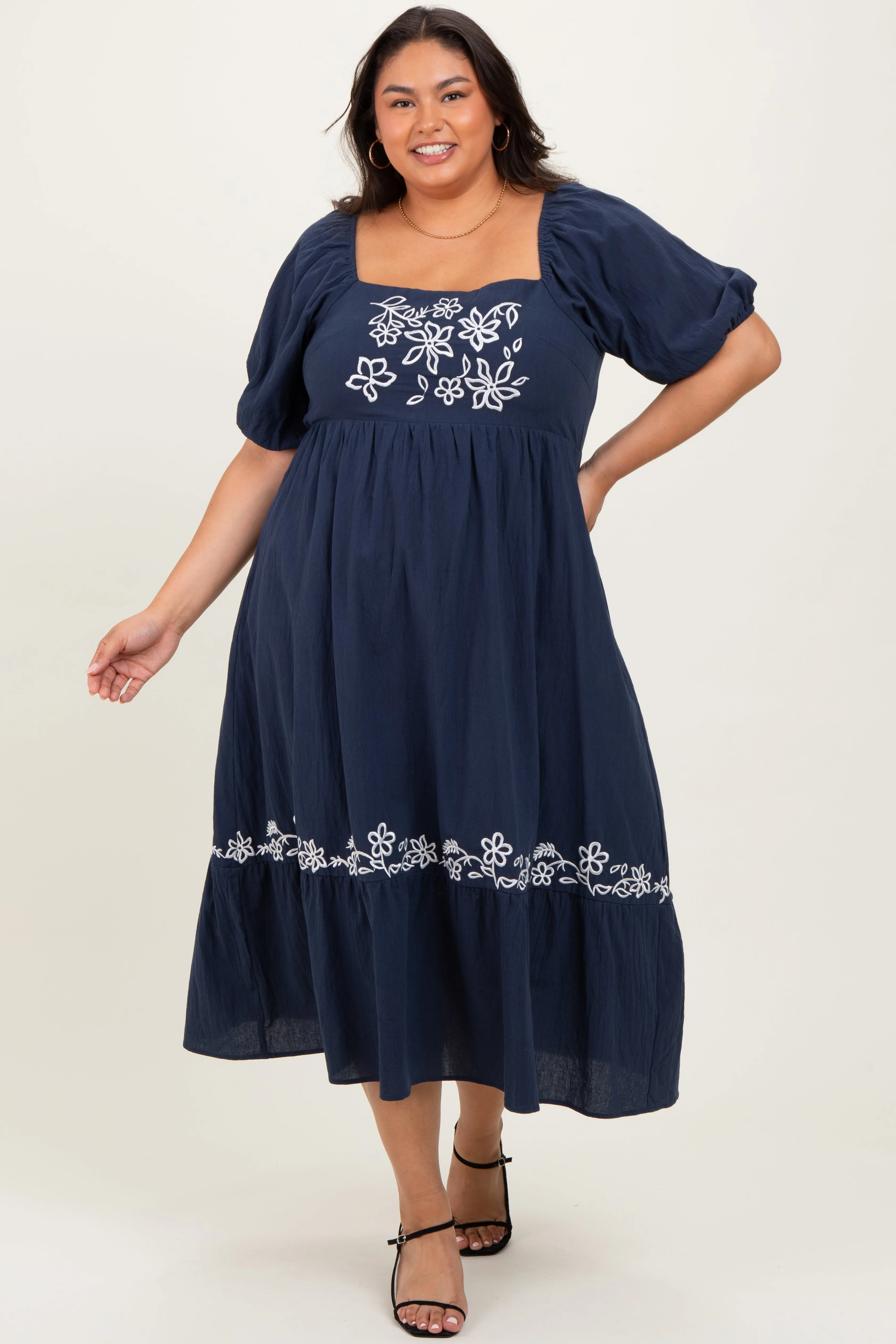 Navy Embroidered Floral Square Neck Plus Maxi Dress sold by Pinkblush product image thumbnail 2