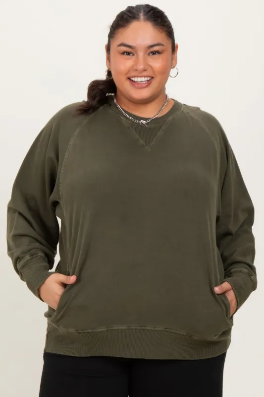 Olive Vintage Wash French Terry Plus Pullover sold by Pinkblush