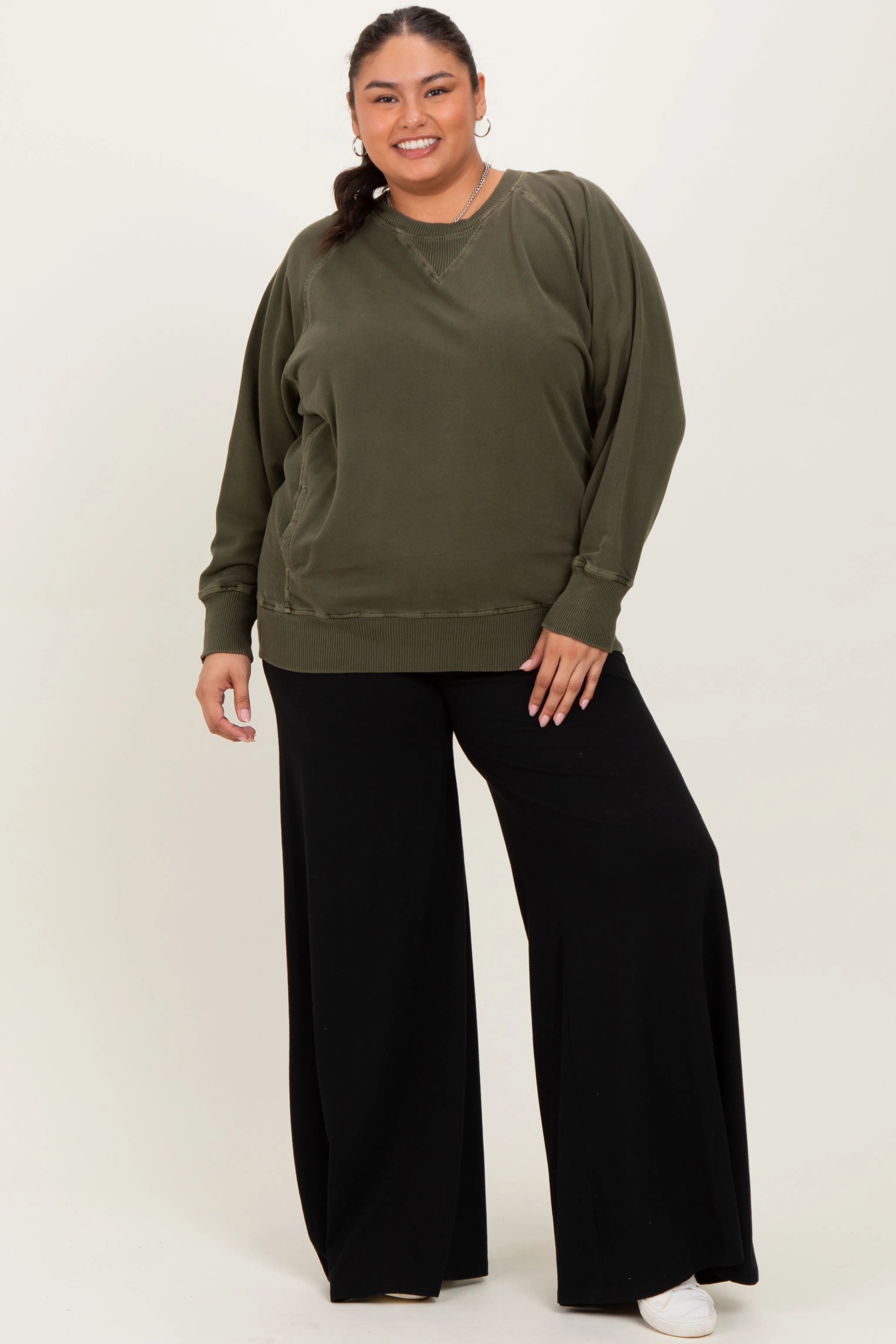 Olive Vintage Wash French Terry Plus Pullover sold by Pinkblush product image thumbnail 2