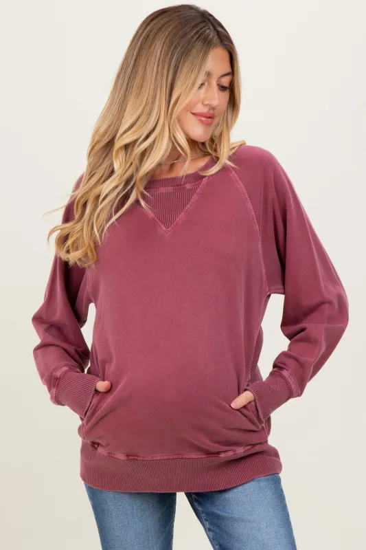 Burgundy Vintage Wash French Terry Maternity Pullover made by Zenana Outfitters