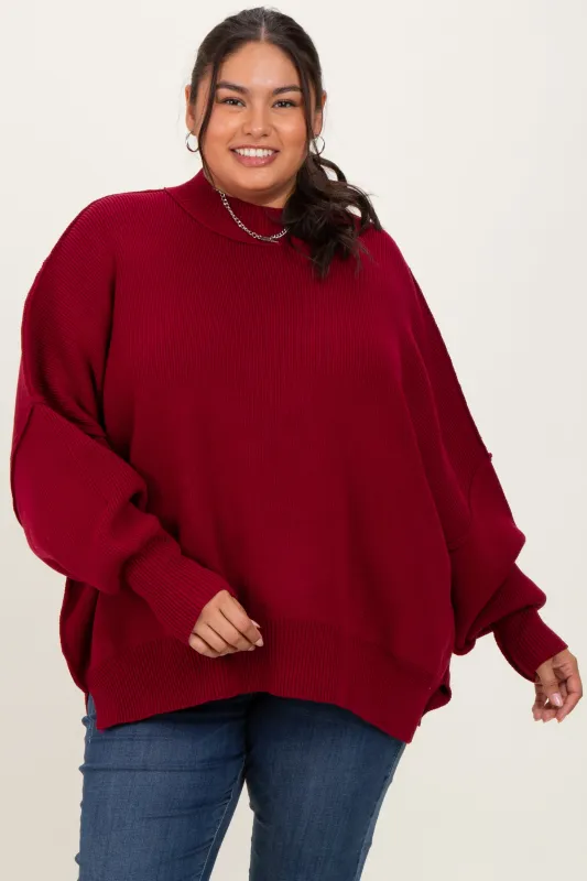 Burgundy Mock Neck Exposed Seam Sweater sold by Pinkblush