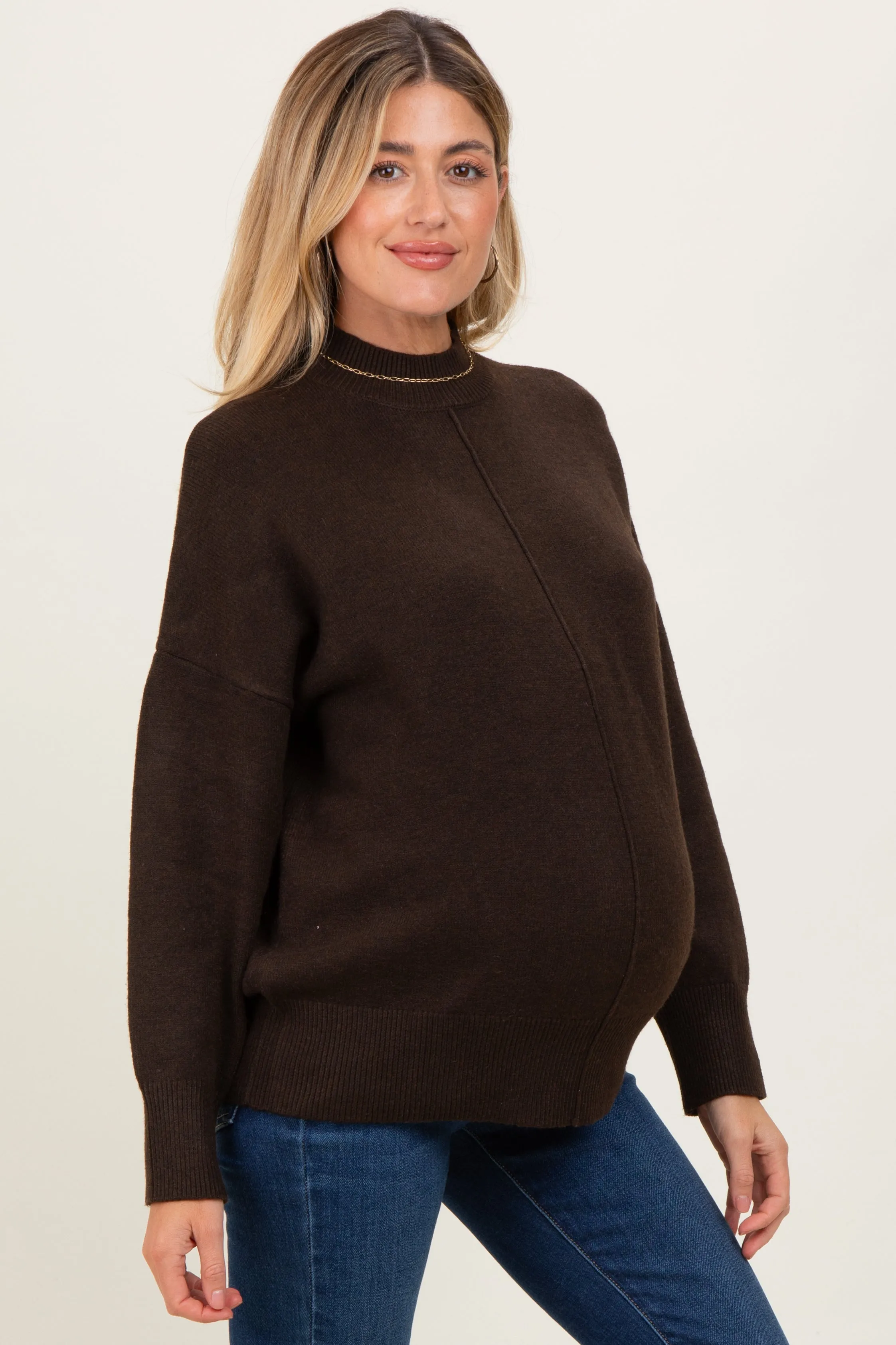 Brown Front Seam Mock Neck Maternity Sweater sold by Pinkblush product image thumbnail 3