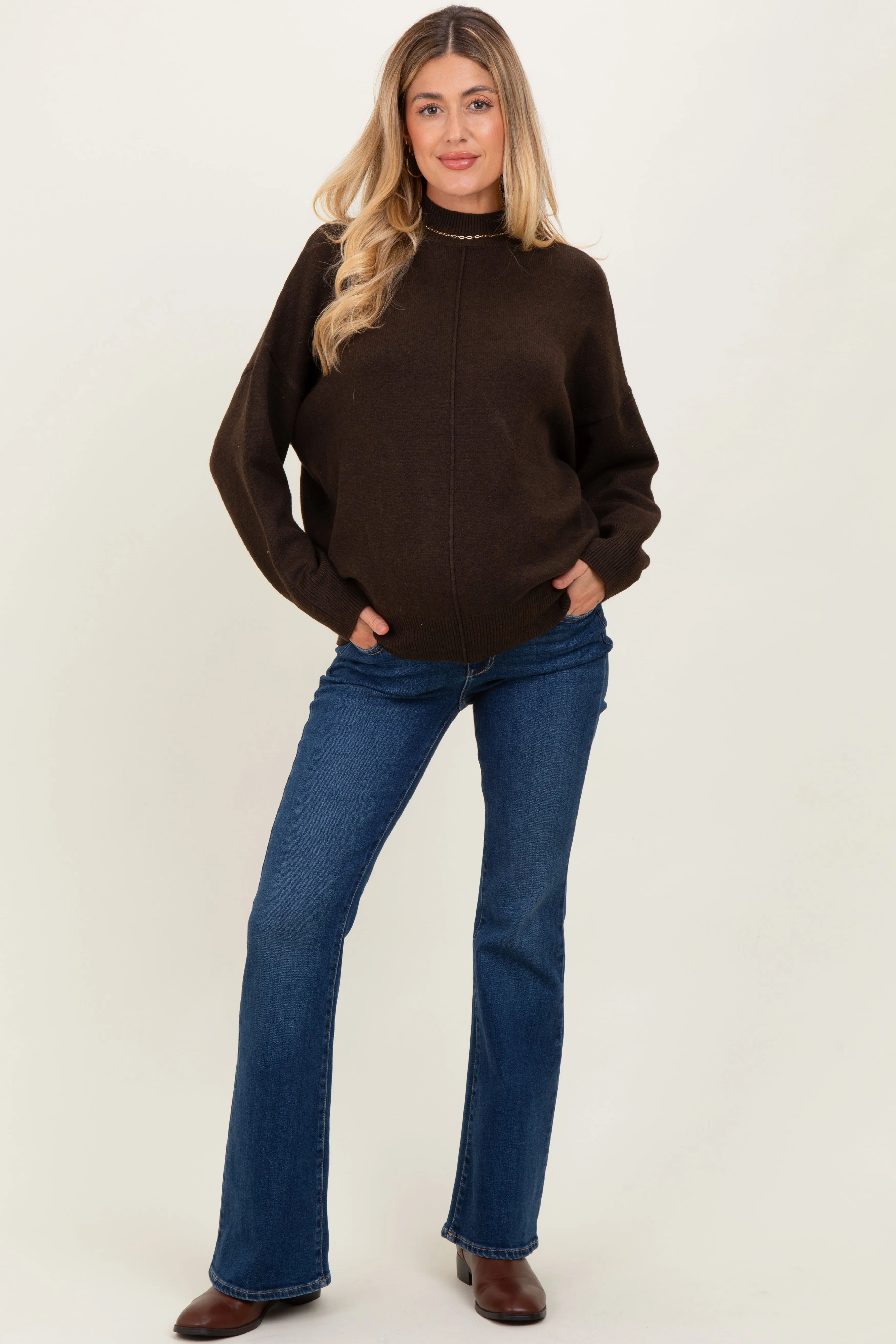 Brown Front Seam Mock Neck Maternity Sweater sold by Pinkblush product image thumbnail 2