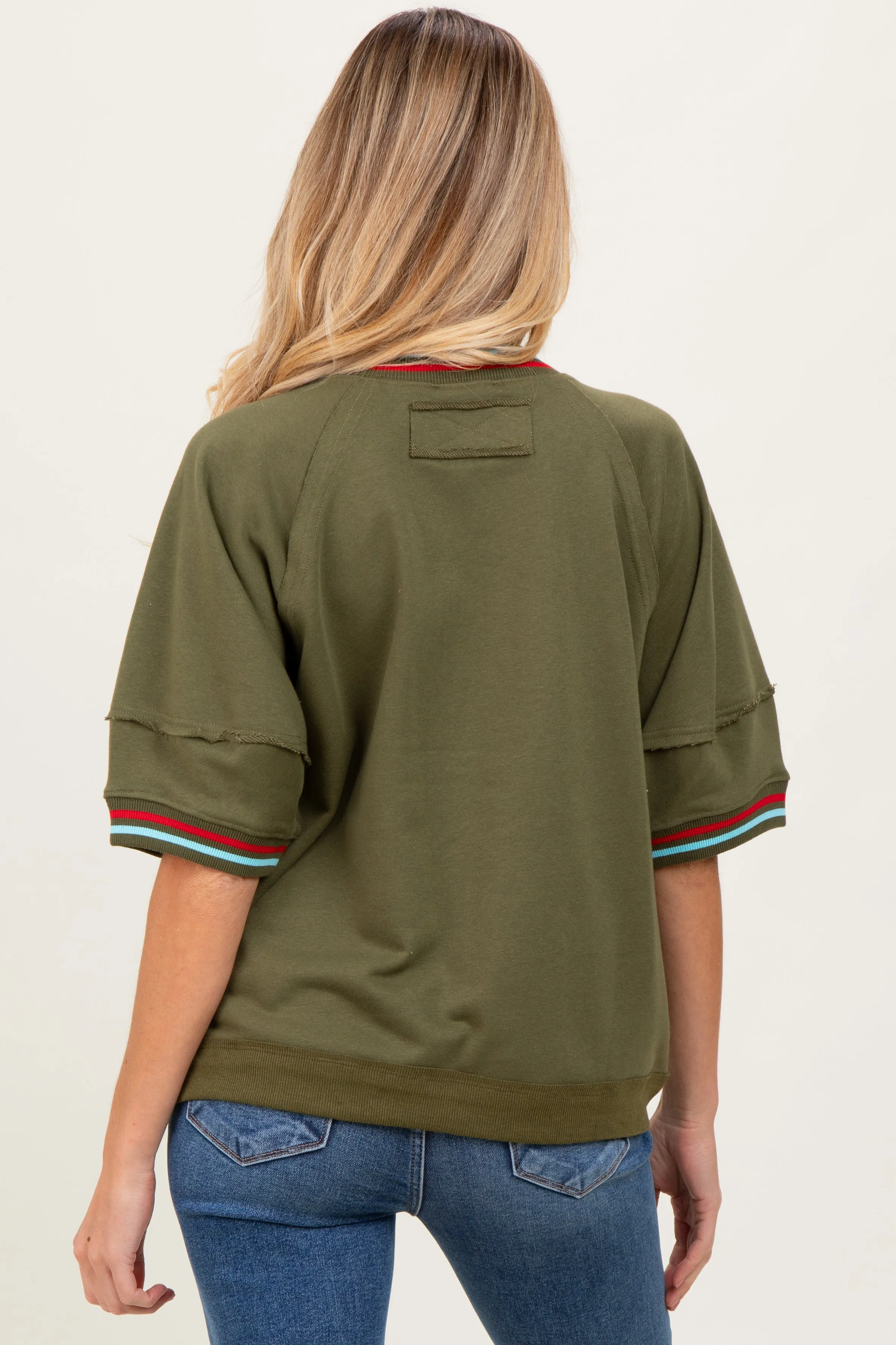 Olive Contrast Trim Short Sleeve Maternity Pullover sold by Pinkblush product image thumbnail 4