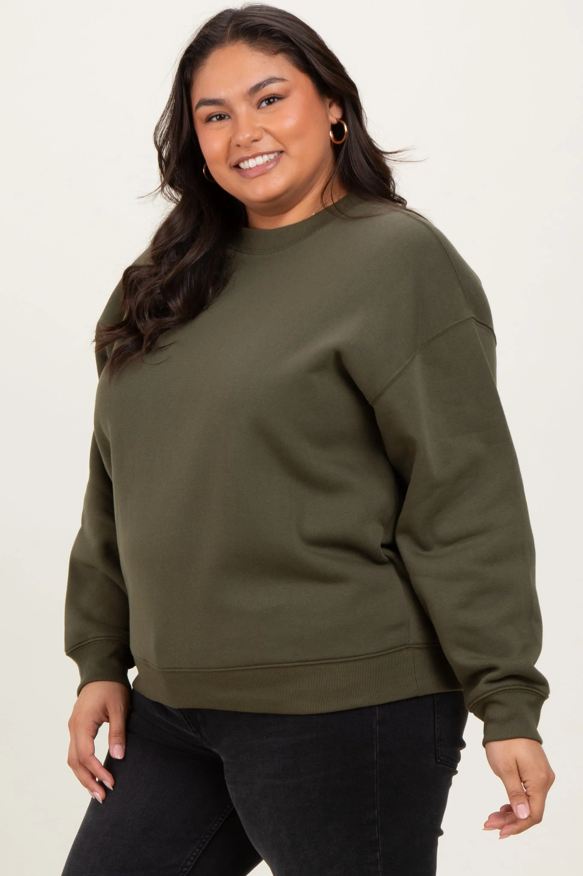 Olive Basic Fleece Crewneck Sweatshirt sold by Pinkblush product image thumbnail 3