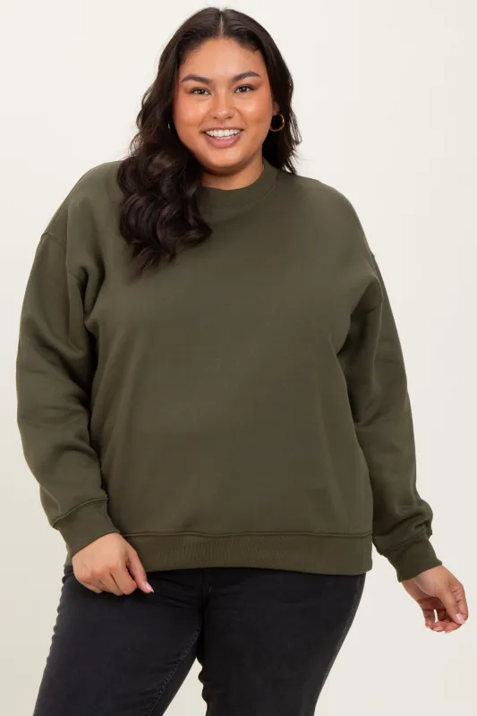 Olive Basic Fleece Crewneck Sweatshirt sold by Pinkblush