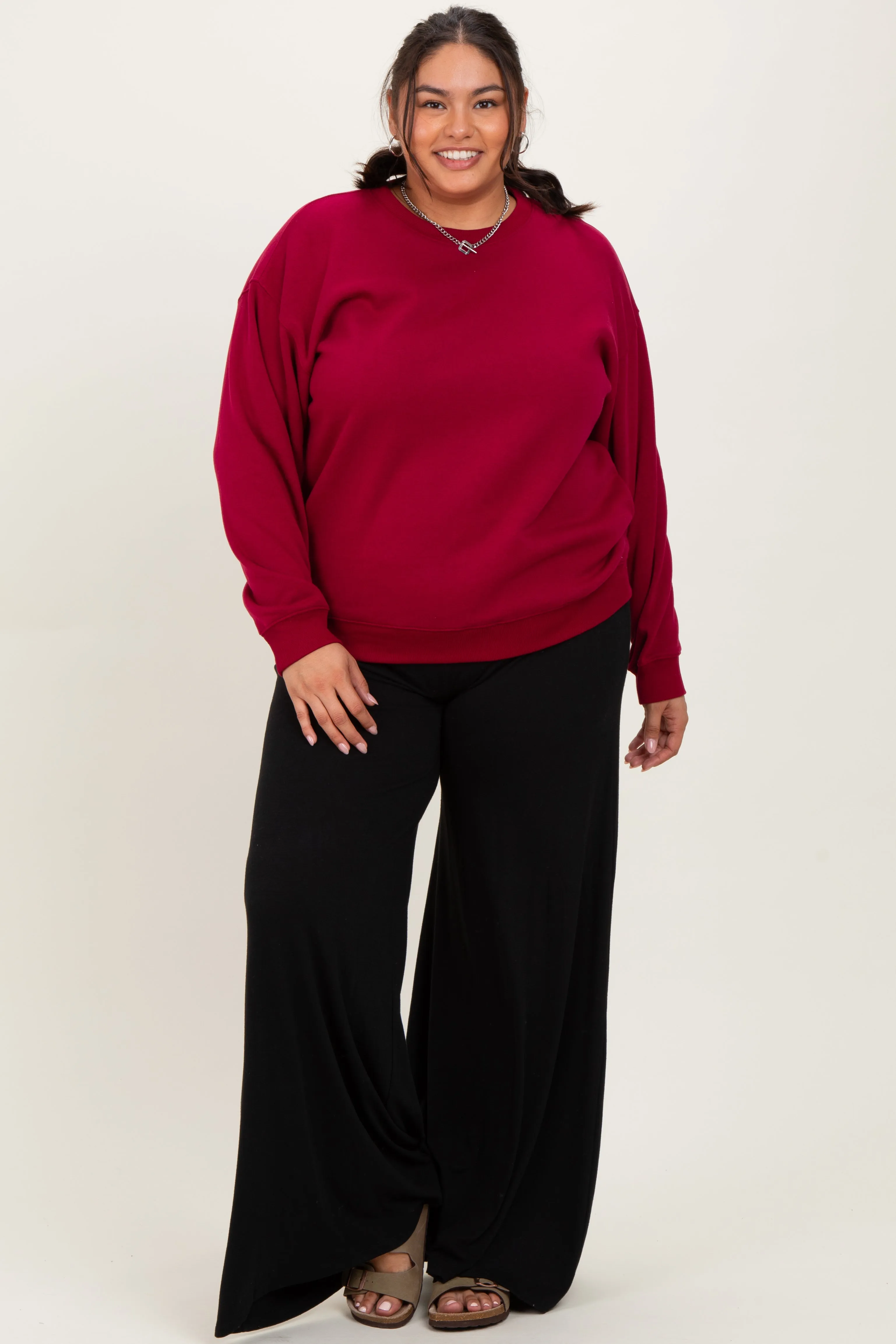 Burgundy Basic Fleece Crewneck Sweatshirt sold by Pinkblush product image thumbnail 2