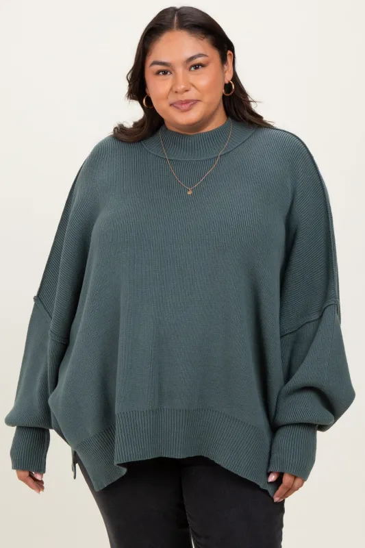 Jade Mock Neck Exposed Seam Sweater sold by Pinkblush