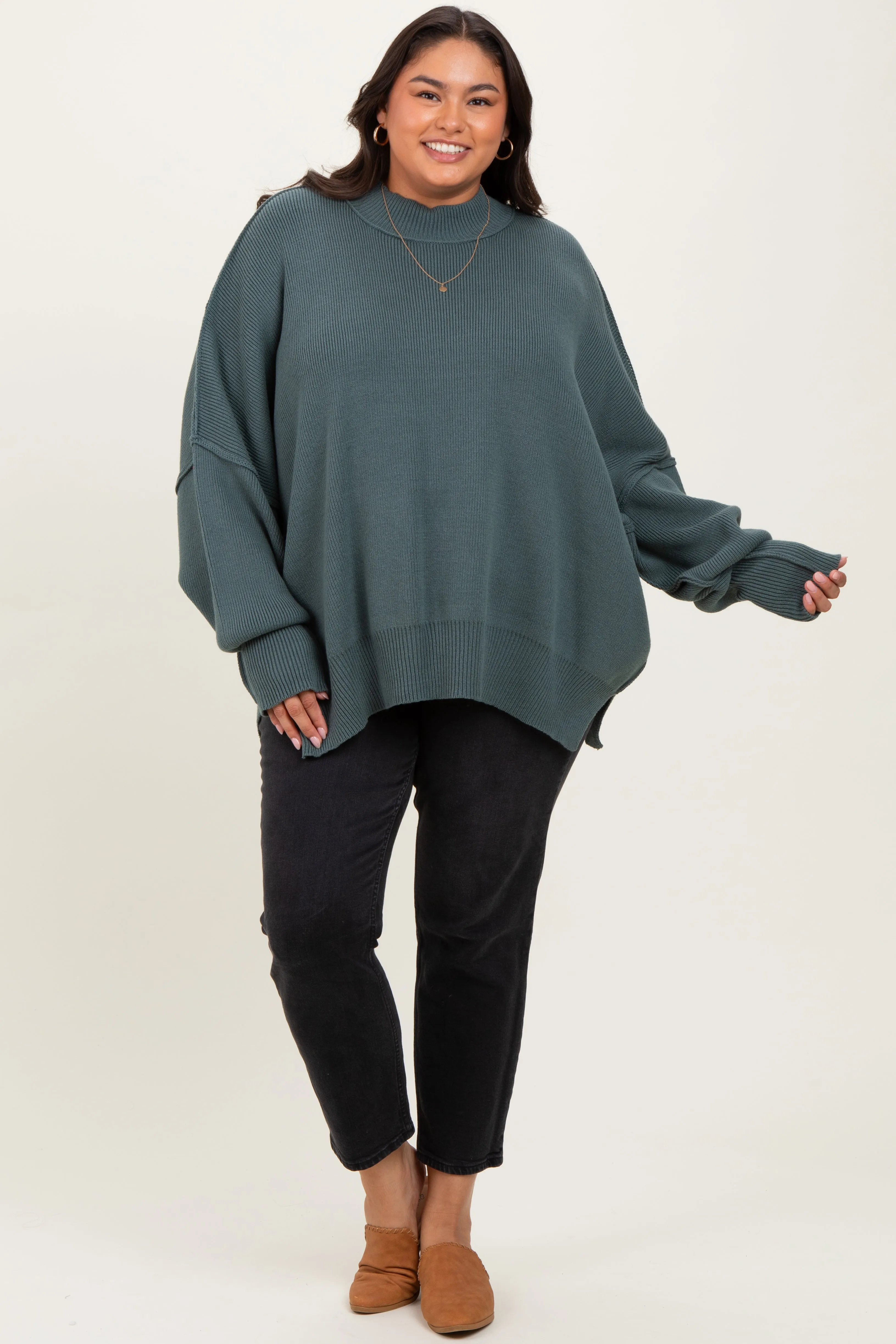 Jade Mock Neck Exposed Seam Sweater sold by Pinkblush product image thumbnail 2