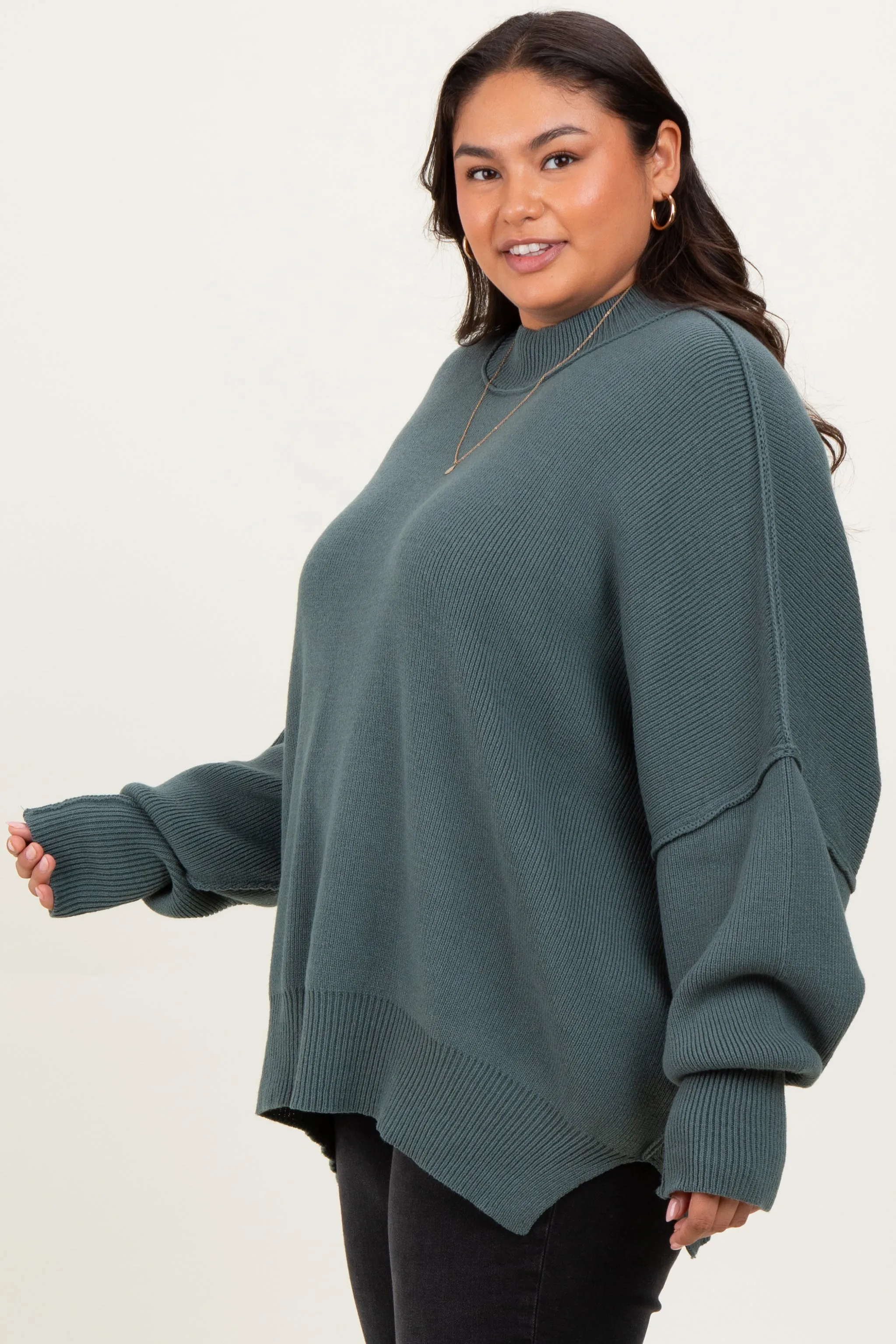 Jade Mock Neck Exposed Seam Sweater sold by Pinkblush product image thumbnail 3
